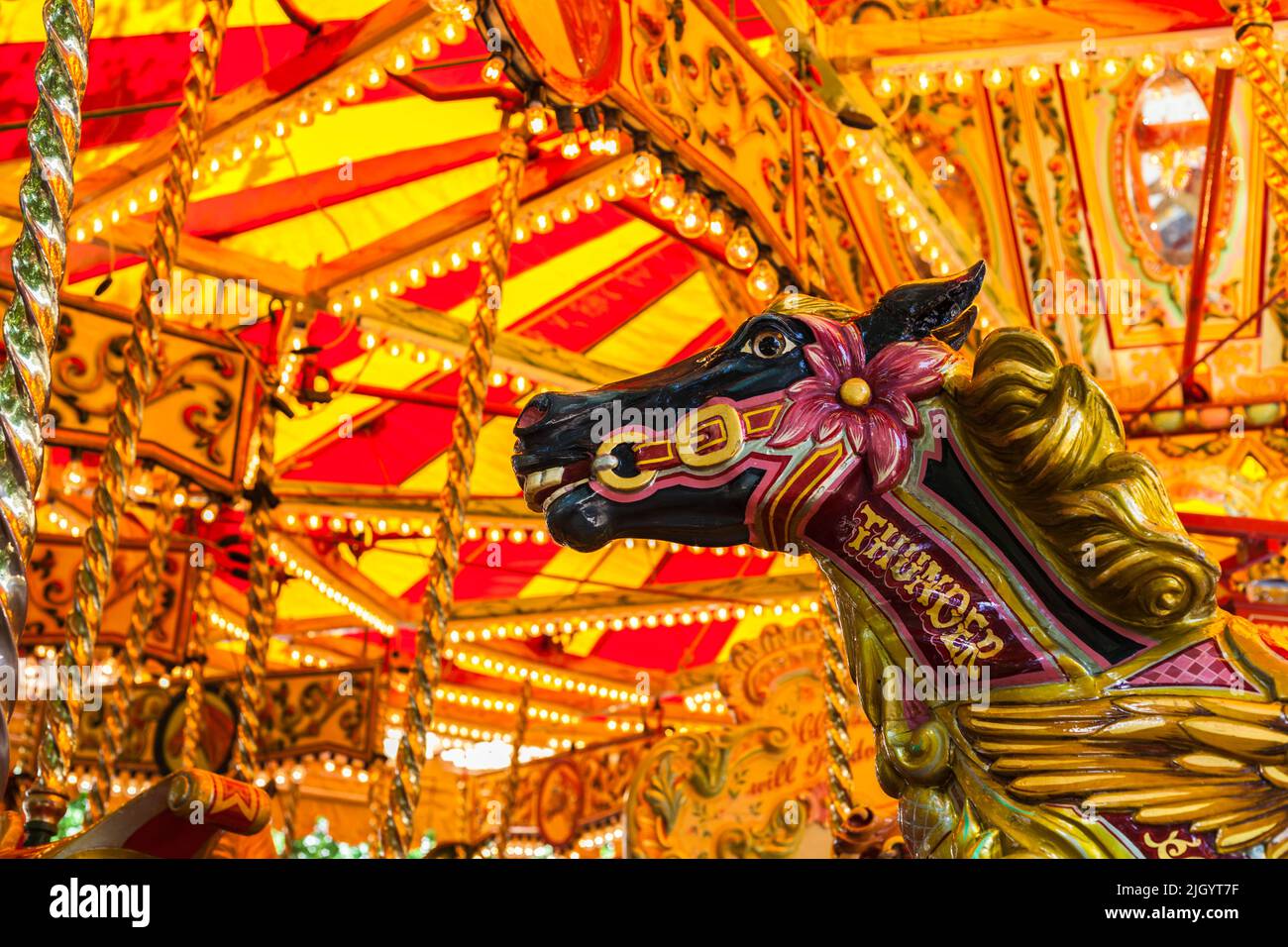 Fairground horses on a traditional carousel ride in York,North