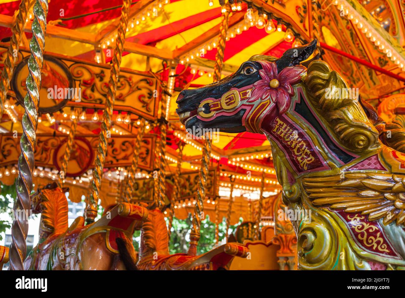 Fairground Horses On A Traditional Carousel Ride In Yorknorth