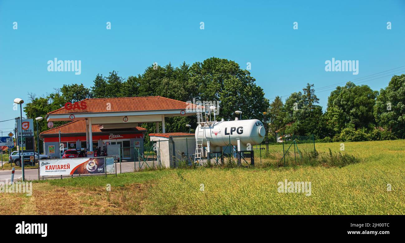 SLOVAKIA - 06.11.2022: Gas filling station on a motorway in Slovakia. Stock Photo