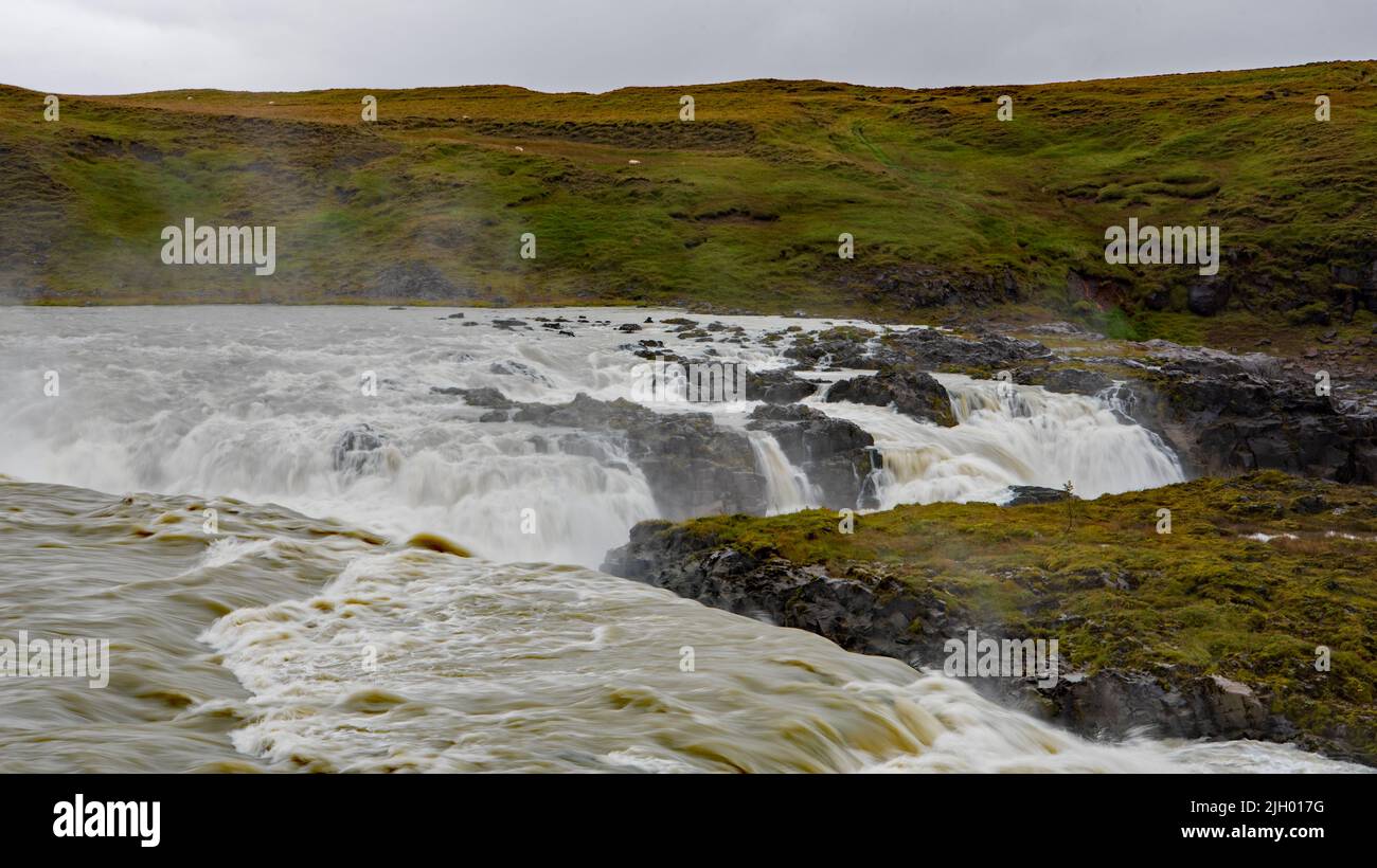 Urriðafoss is a waterfall located in the river Þjórsá (Thjorsa) in southwest Iceland. The Þjórsárhraun lava field is the result of one of the greatest Stock Photo