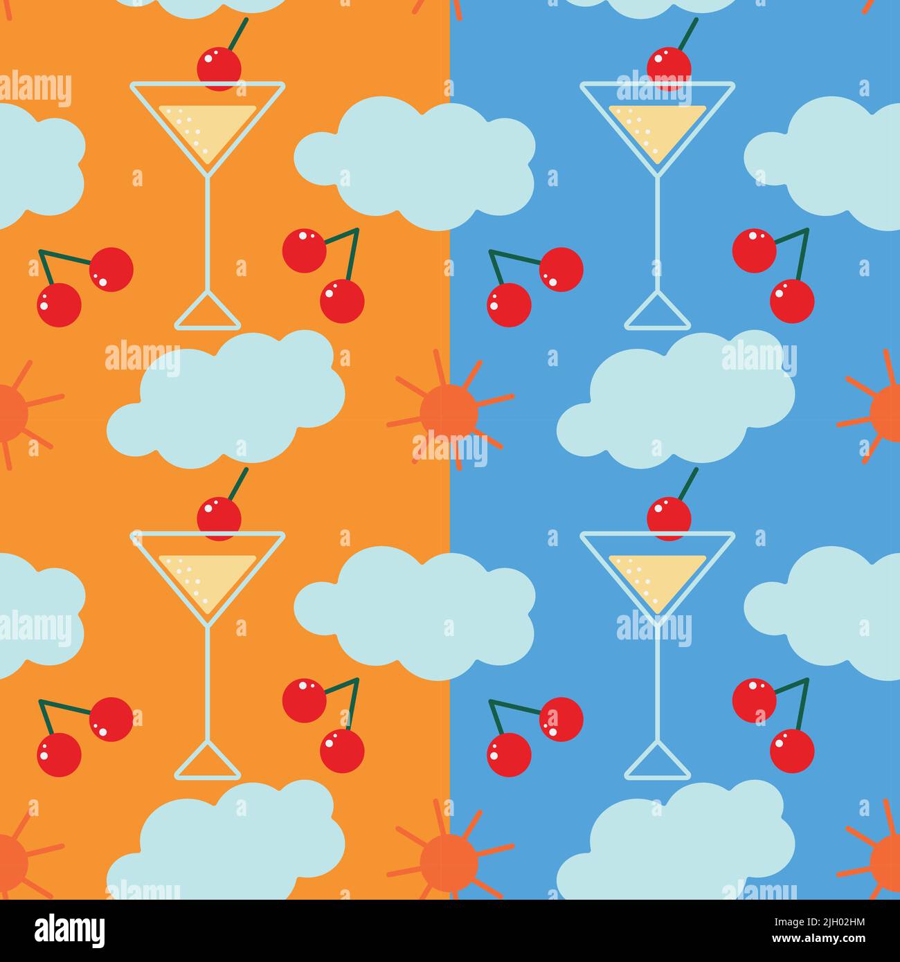 Set of two bright seamless summer pattern in trendy colors with summer