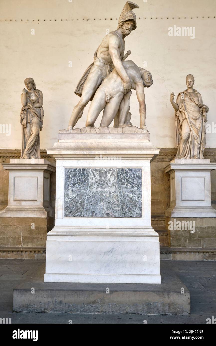 The Pasquino Group aka Menelaus supporting the body of Patroclus or Ajax Carrying the Body of Achilles Sculpture,in the Loggia dei Lanzi Florence Ital Stock Photo