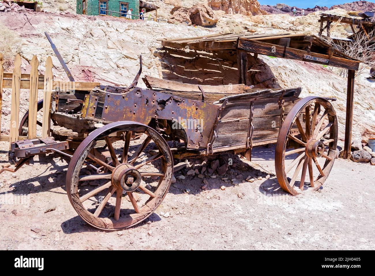 Old horse drawn wagon in Calico, San Bernardino County Park. California. Stock Photo