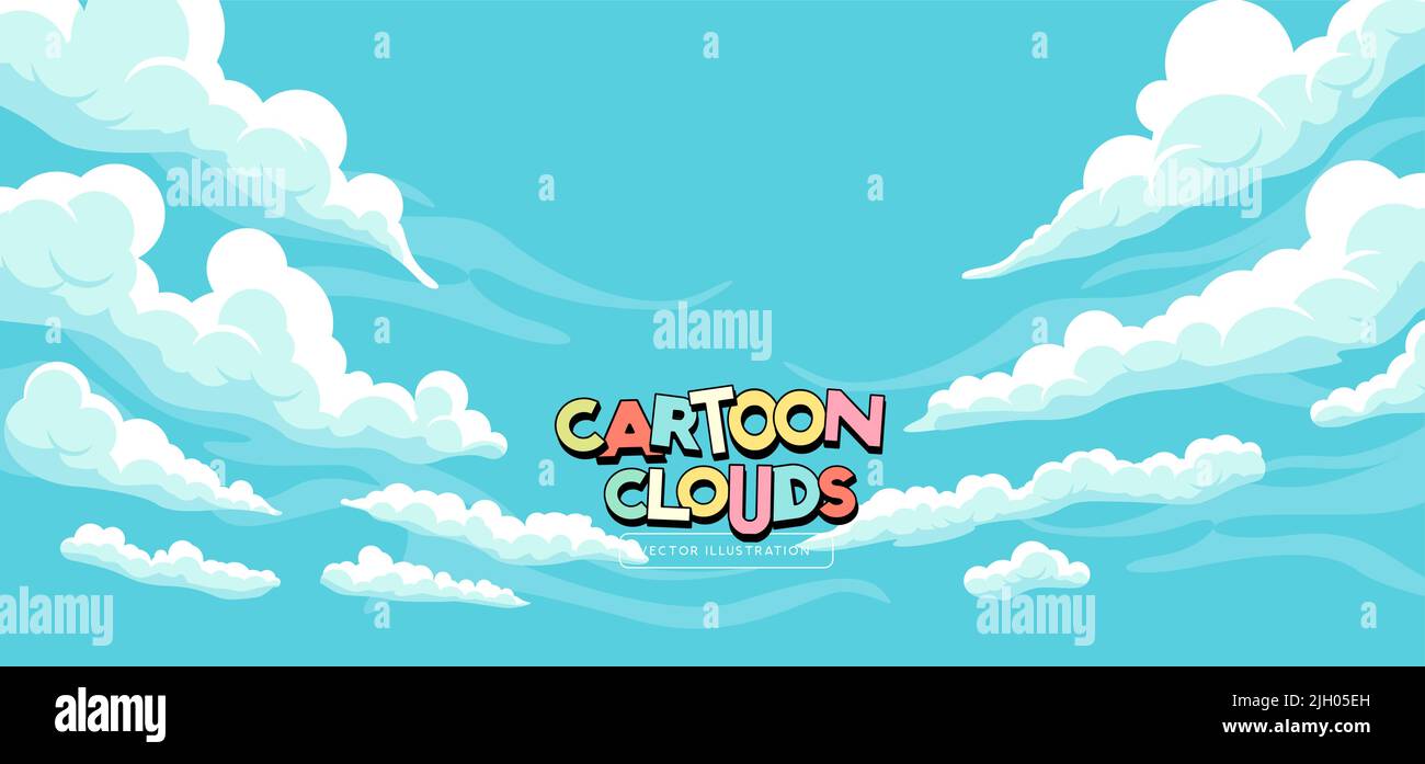 White and fluffy cartoon style clouds. Vector illustration background. Stock Vector