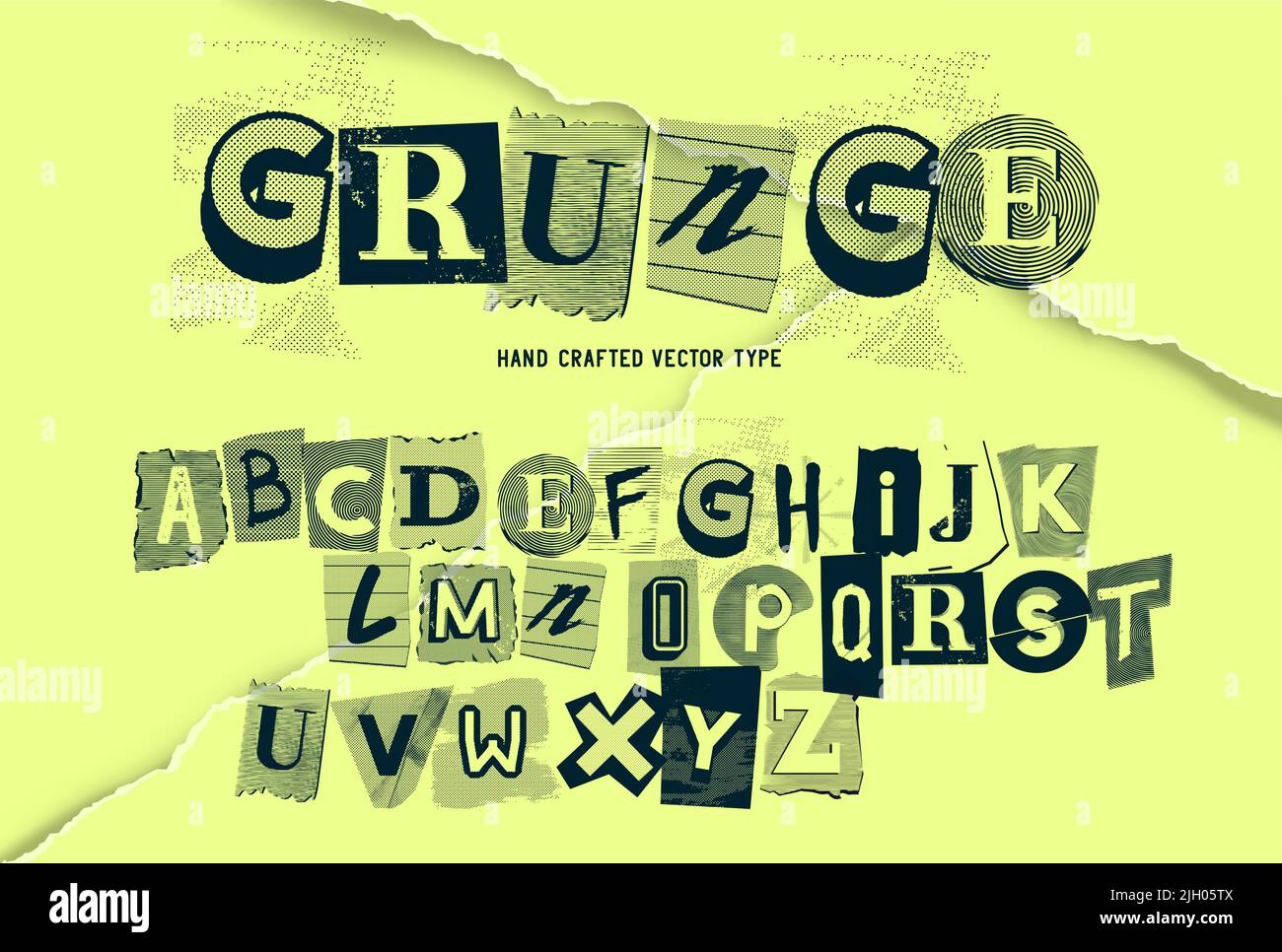 A set of grunge alphabet old and worn letters. Vector type illustration Stock Vector