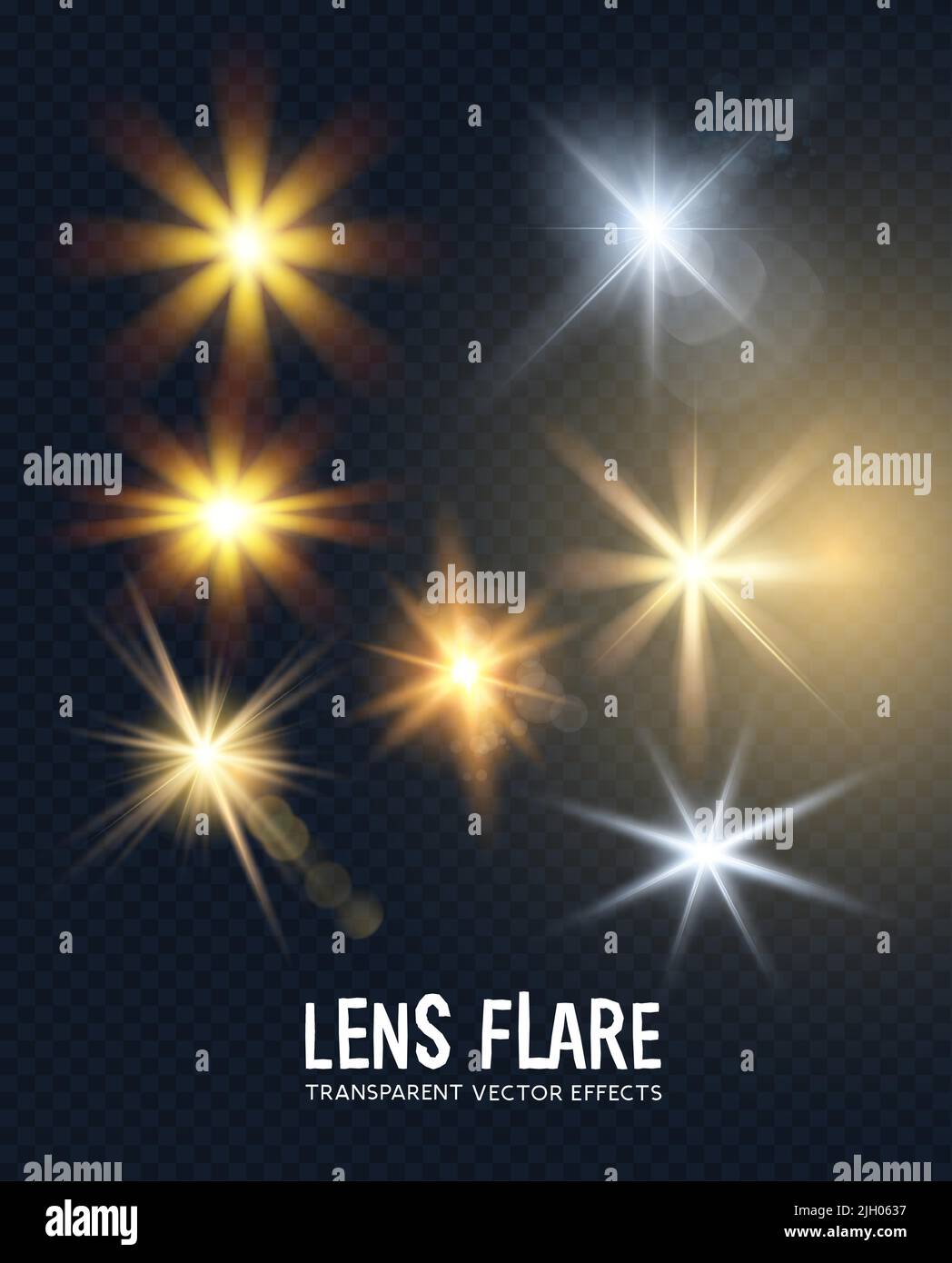 A collection of lens sun flare transparent effects. Vector illustration. Stock Vector