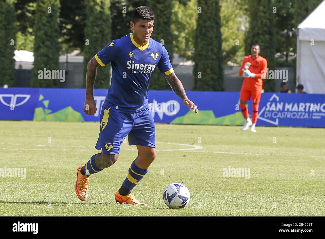 Mezzano, Italy. 13th July, 2022. Bruno Amione of Hellas Verona FC during Hellas Verona A vs Hellas Verona B, 2Â° frendly match pre-season Serie A Tim 2022-23, at 'Centro Sportivo Intercomunale' Mezzano di Fiera di Primiero (TN), Italy, on July 13, 2022. Credit: Independent Photo Agency/Alamy Live News Stock Photo