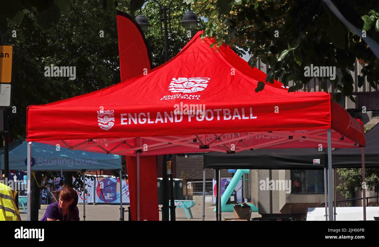 England Football, gazebo, in Leigh town centre, summer 2022, Lancashire, England, UK, WN7 Stock Photo