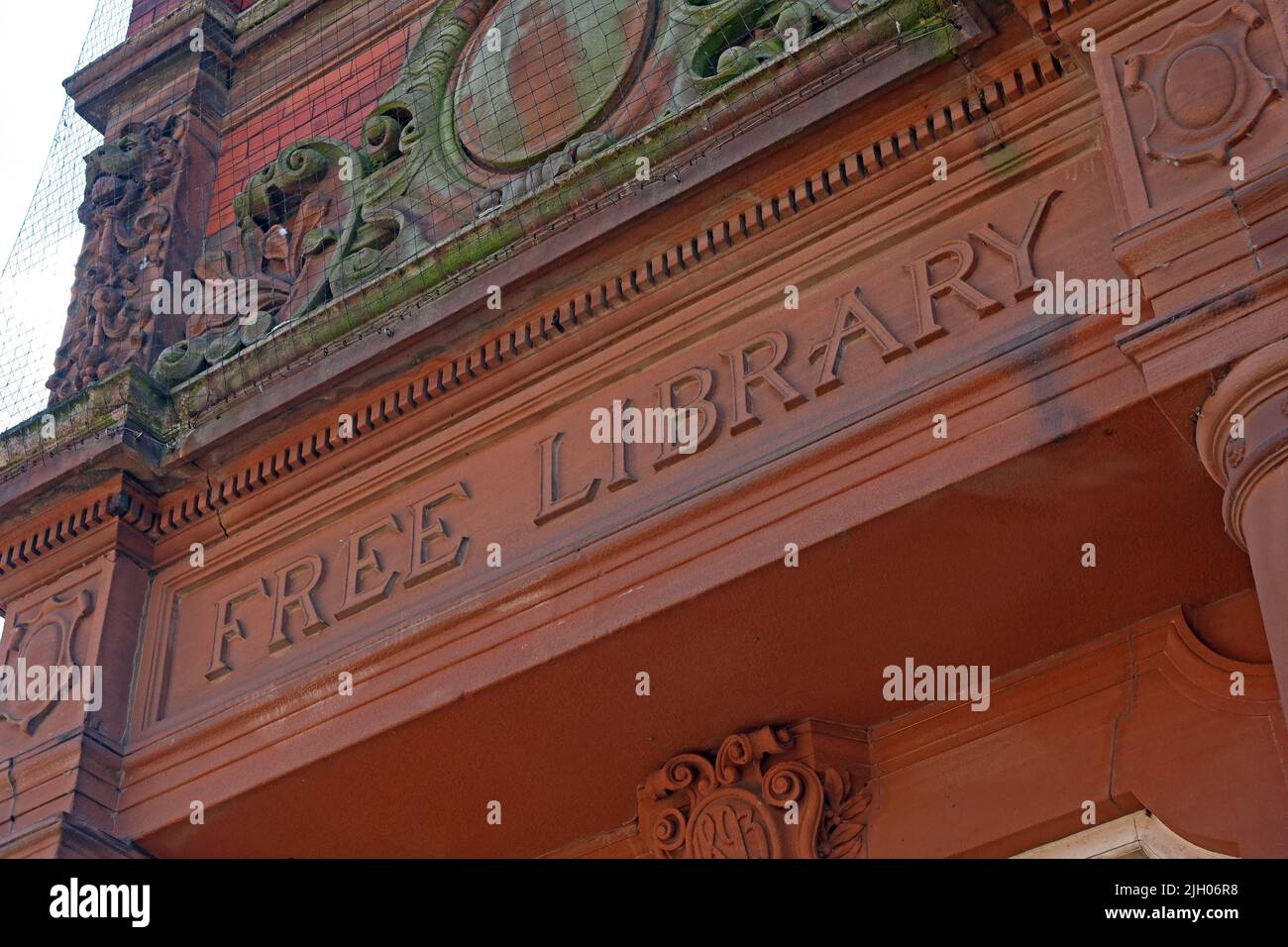 Former Free Library and Municipal College Gymnasium stone - 101 Railway Rd, Leigh WN7 4AD Stock Photo