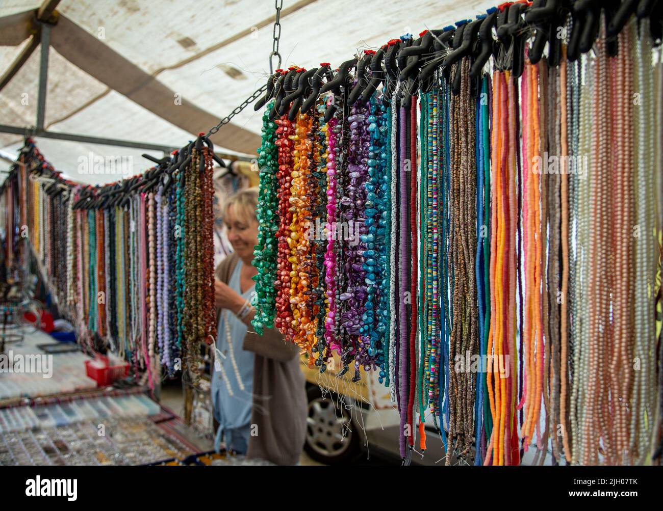 Beads for sale at an Amsterdam flea market Stock Photo