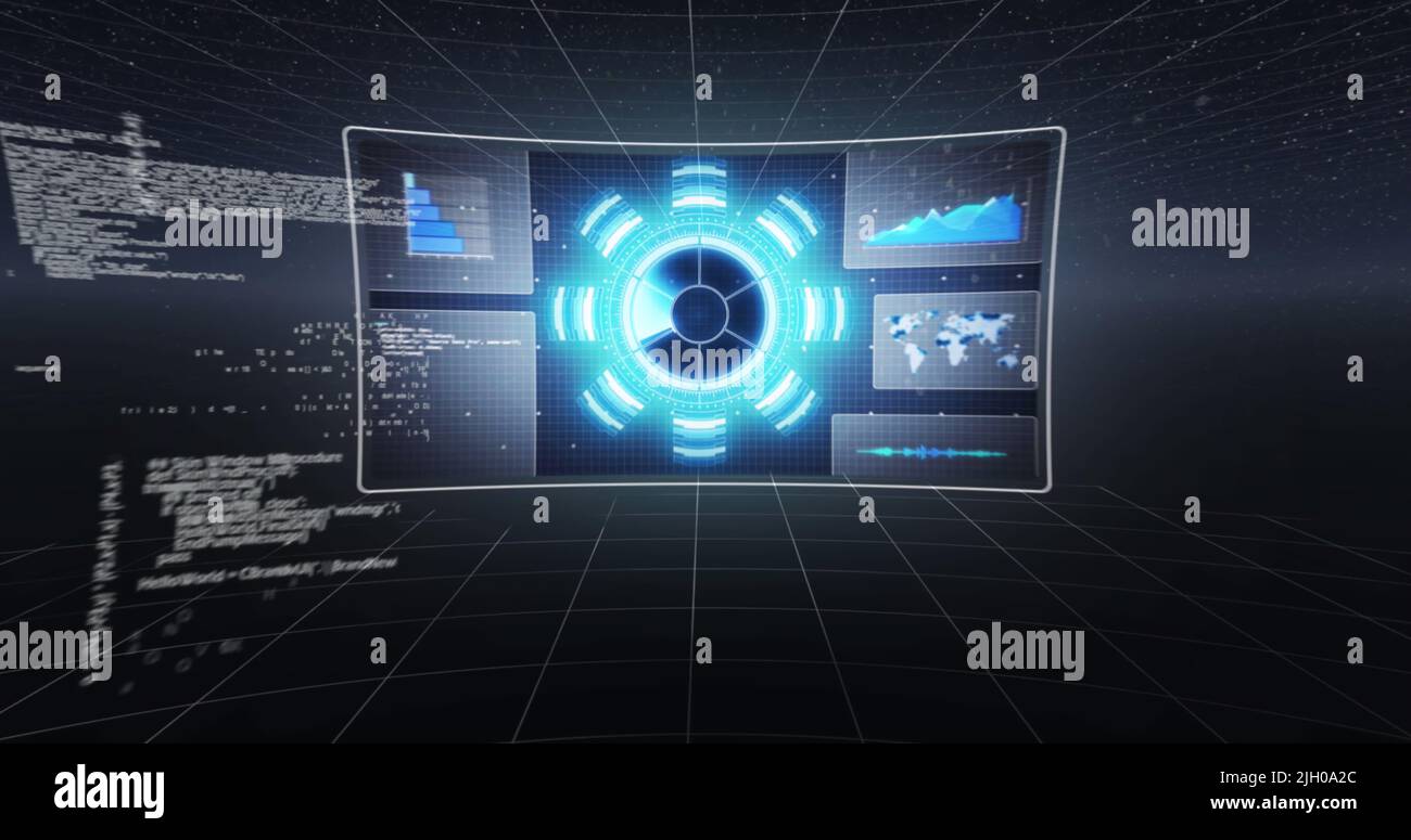 Image of data processing on moving screen Stock Photo