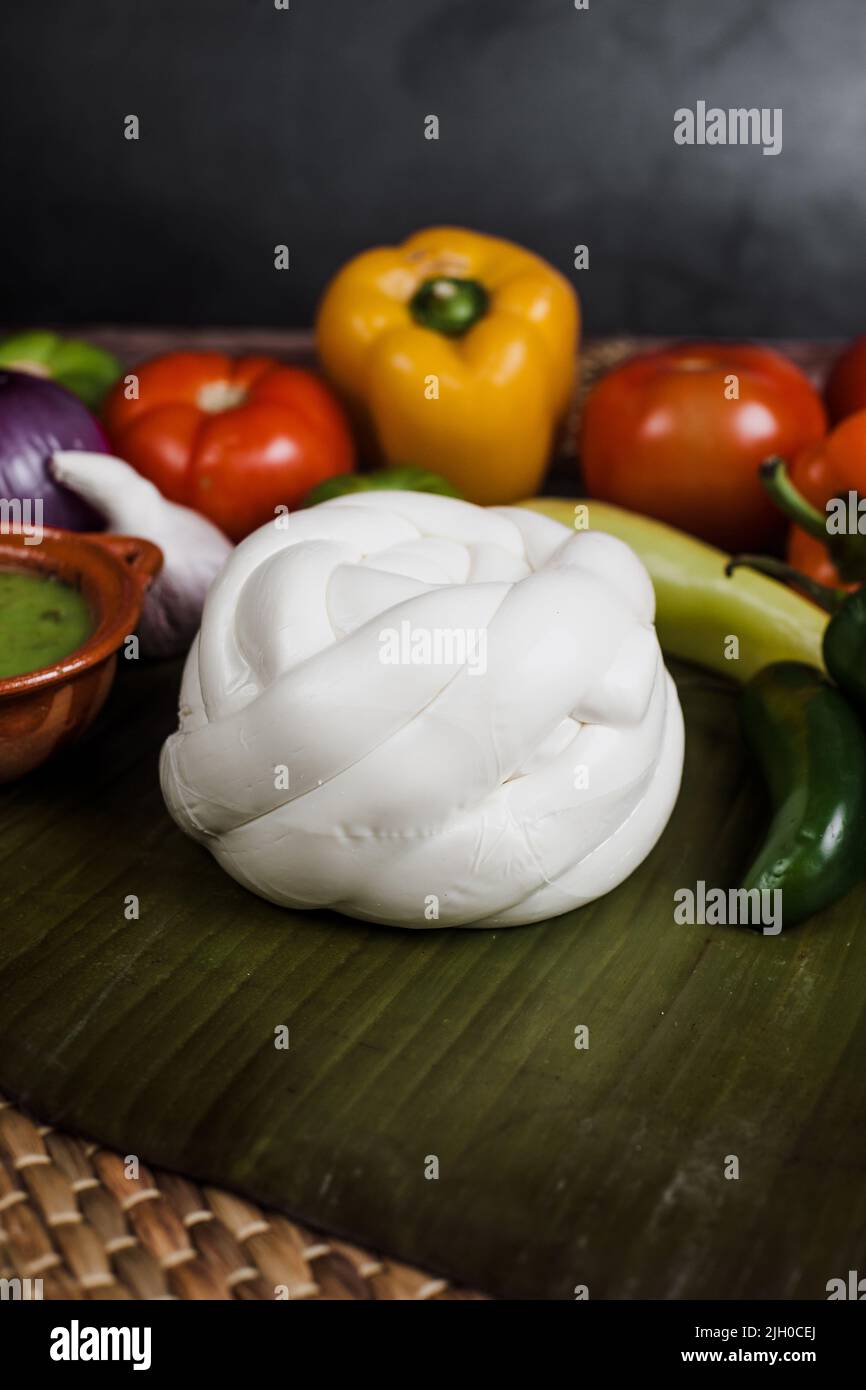 Mexican Oaxaca cheese with fresh ingredients in Mexico Latin America