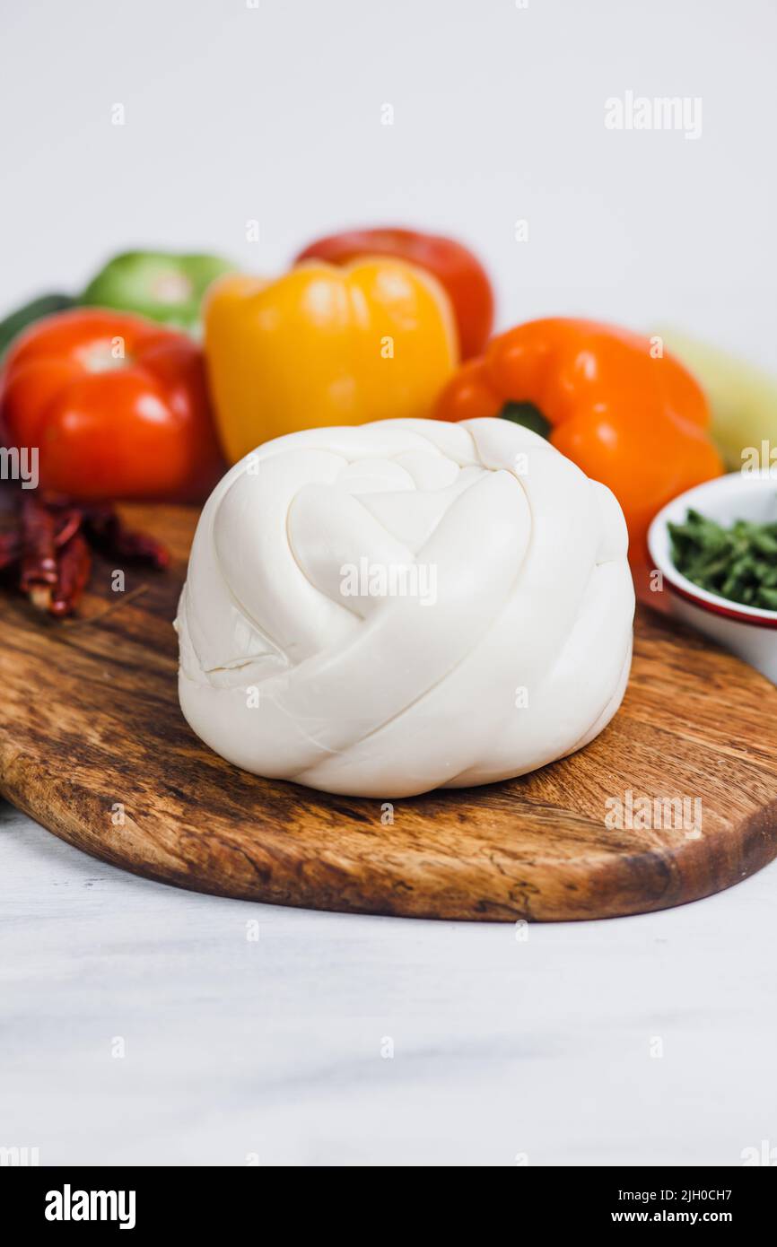 Mexican Oaxaca cheese with fresh ingredients in Mexico Latin America
