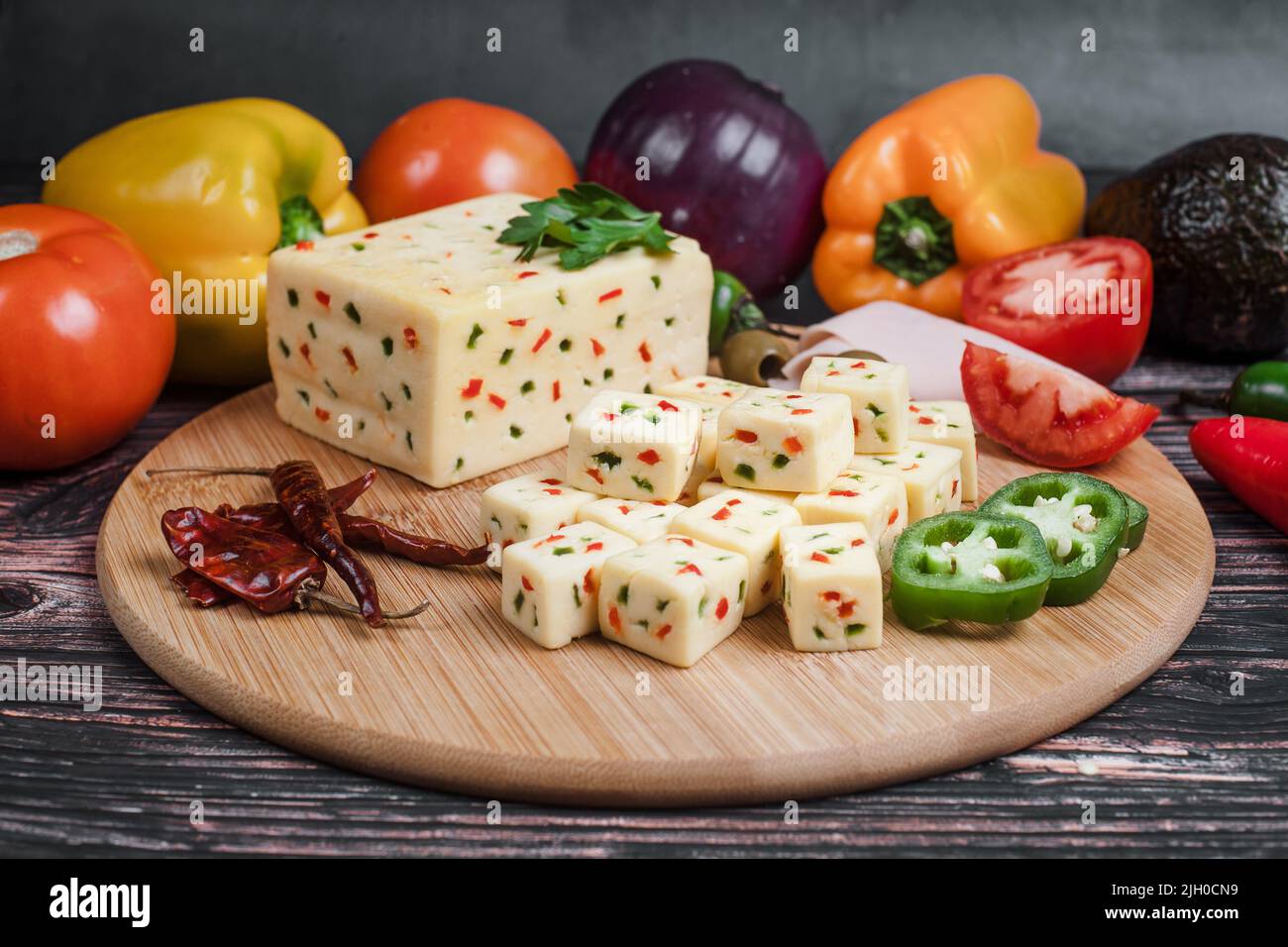 Mexican Chihuahua cheese with jalapeño or mennonite spicy cheese from