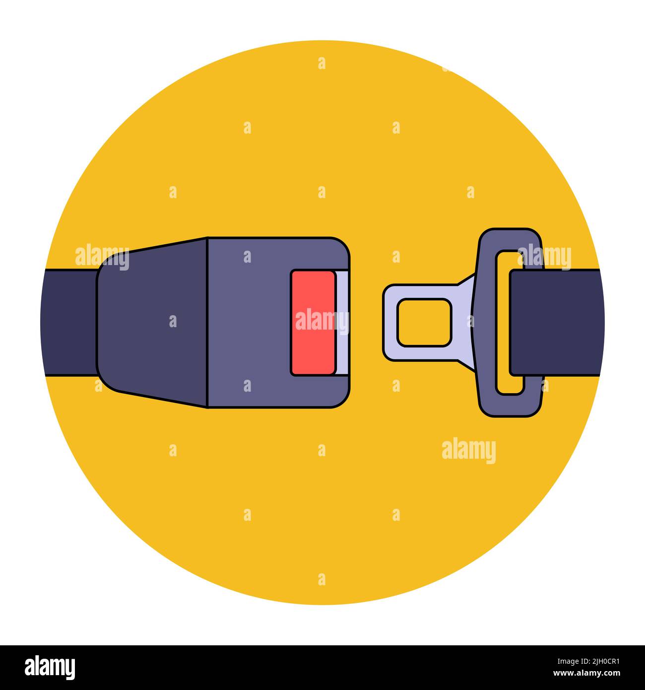 The image of the seat belt snaps into place. mandatory action in the