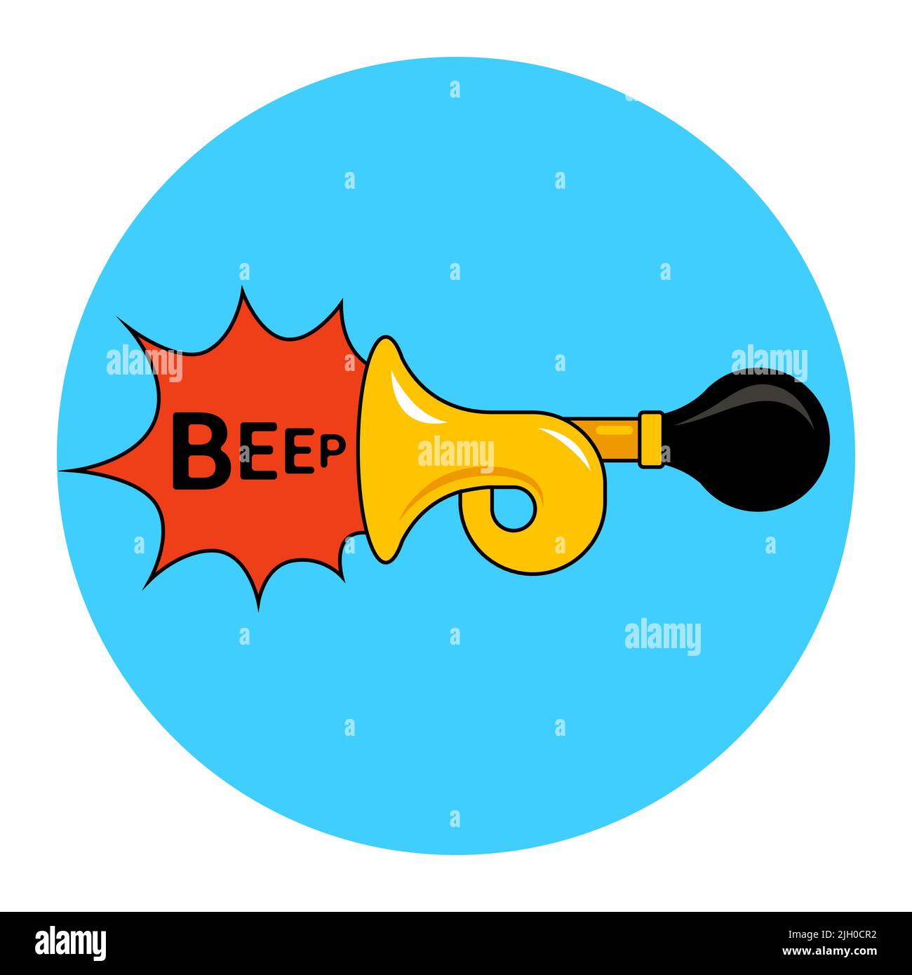 the yellow horn makes a loud sound. flat vector illustration Stock