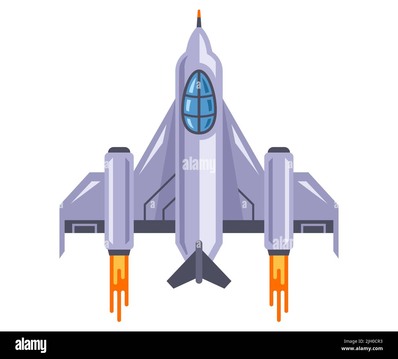 military spaceship of the future flies in space. flat vector illustration. Stock Vector