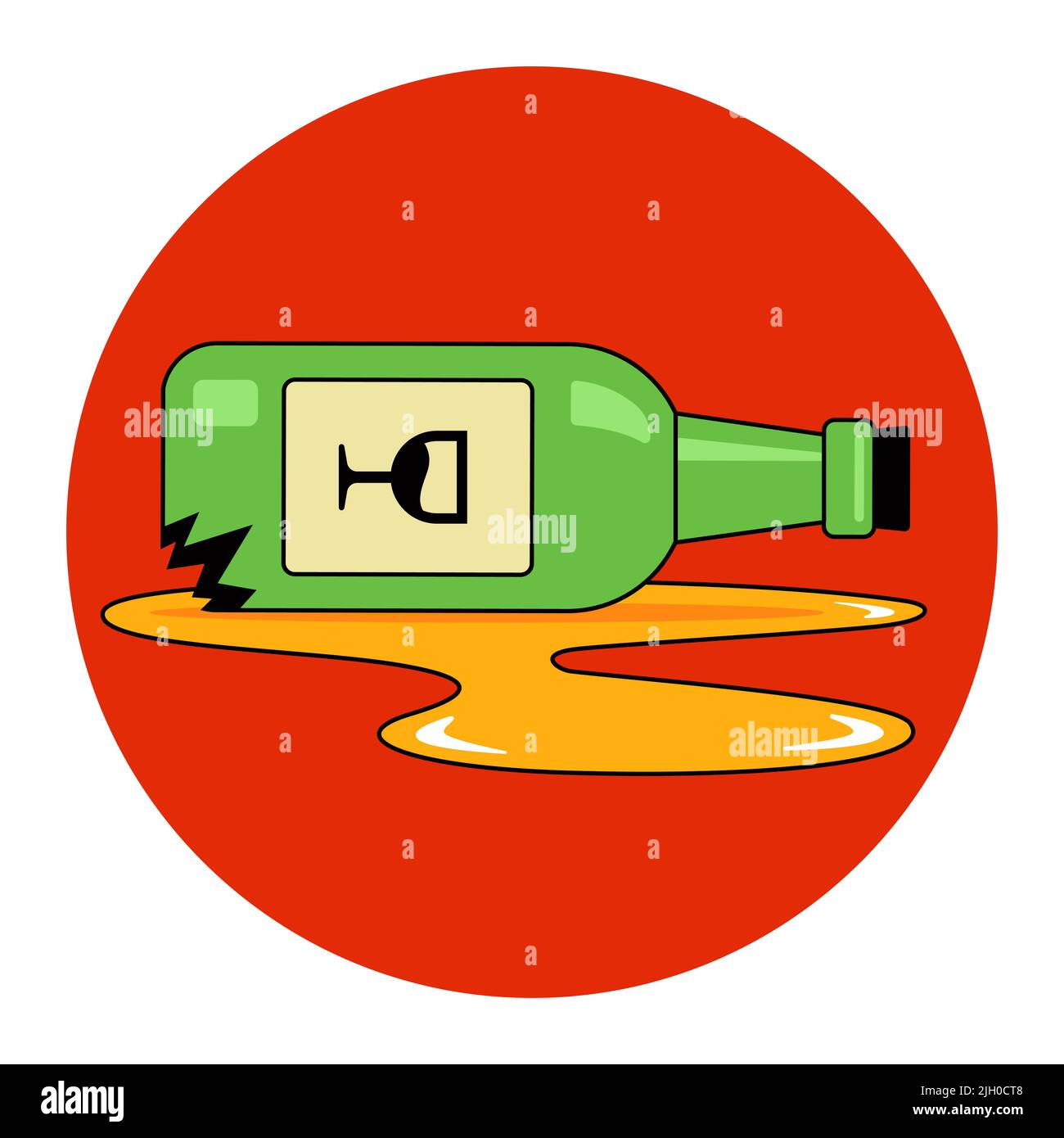 a bottle of wine fell and broke. puddle of alcohol from a bottle. flat