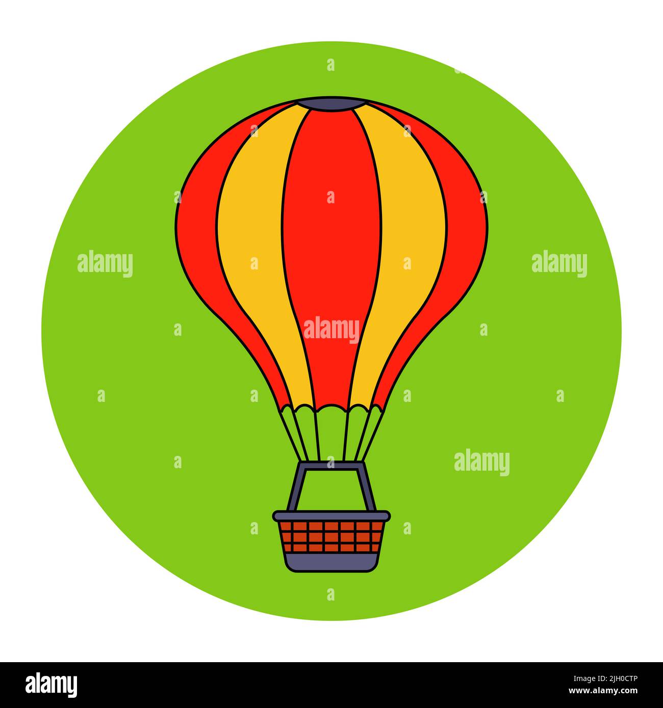 the attraction will rise into the air in a hot air balloon. a joyful aeronaut rises into the sky. flat vector illustration. Stock Vector