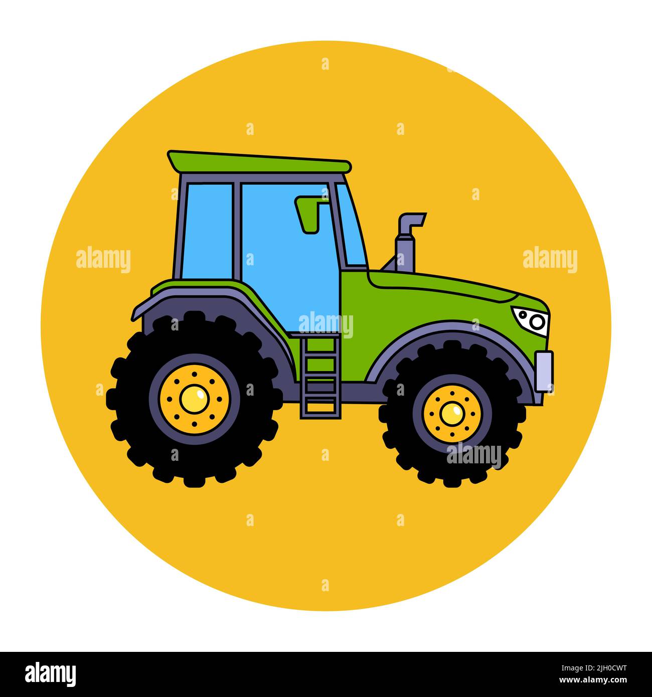 green tractor on the field. flat vector illustration Stock Vector Image