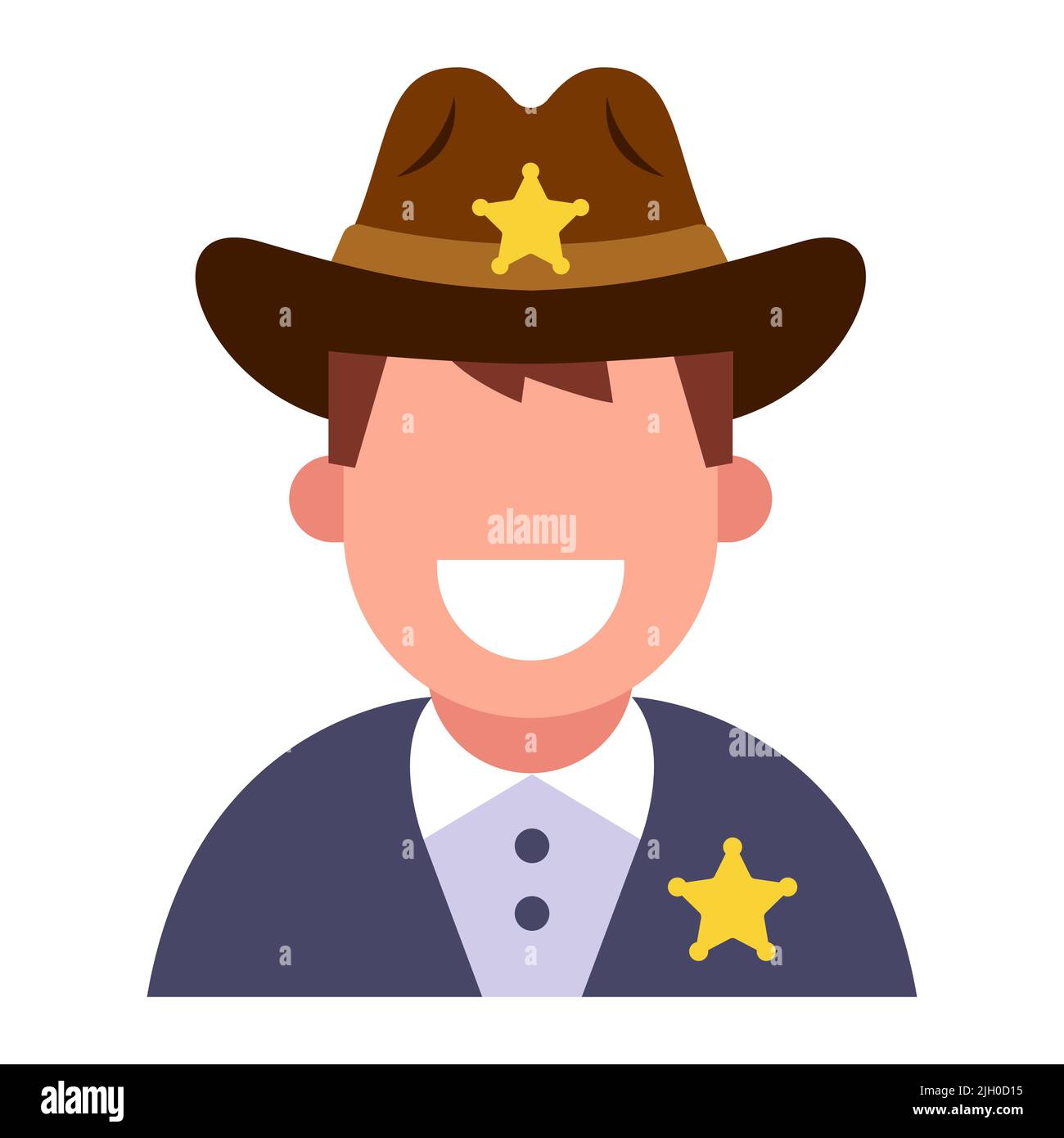 a sheriff in the wild west wearing a cowboy hat and a gold badge. flat vector illustration. Stock Vector