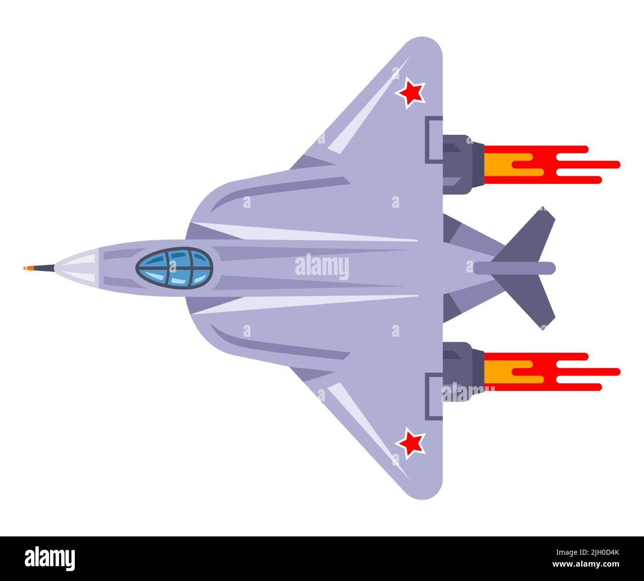military combat fighter top view. air force to guard the skies. flat vector illustration. Stock Vector