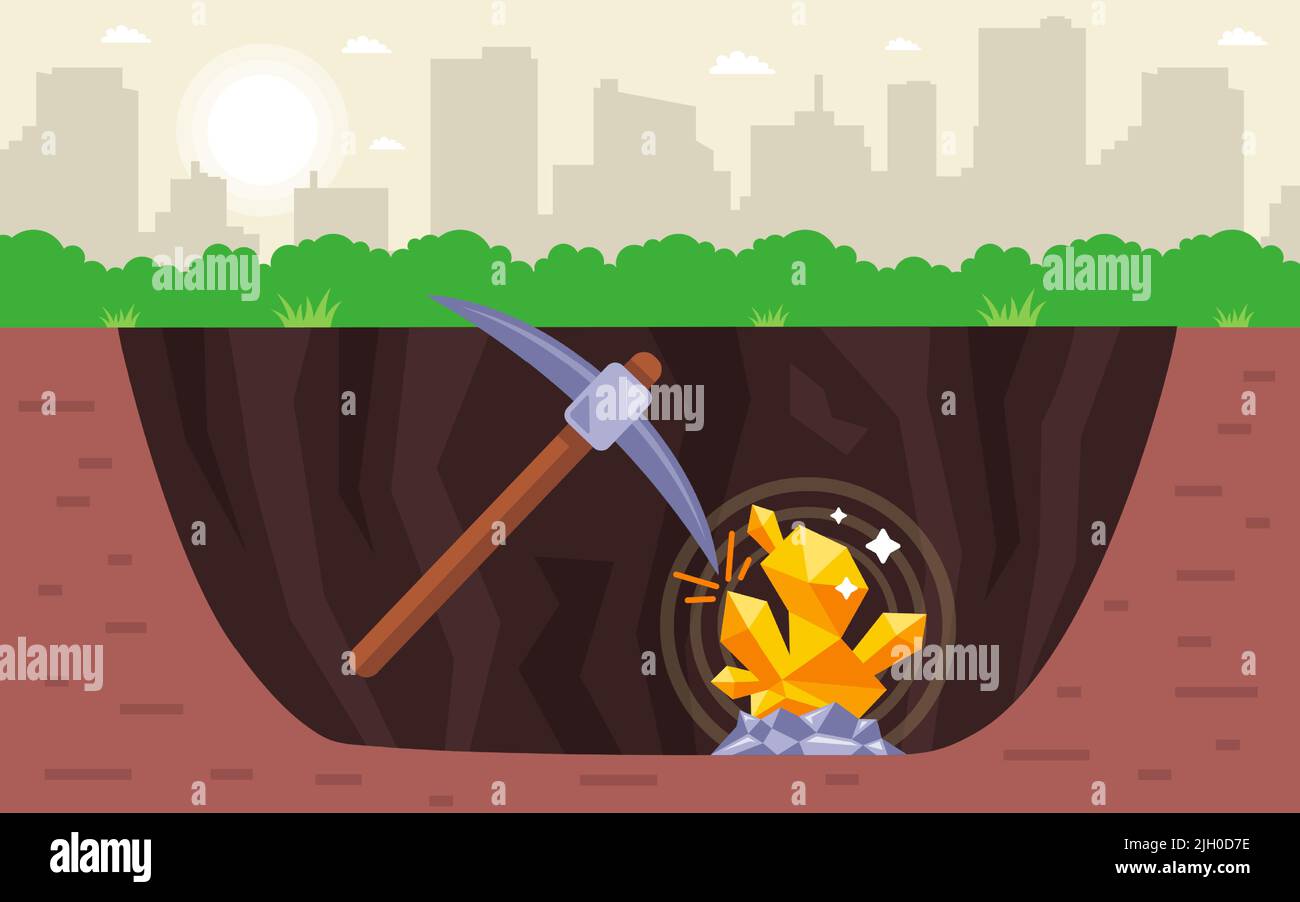 dig a big hole and find a gold nugget. searching for gold underground