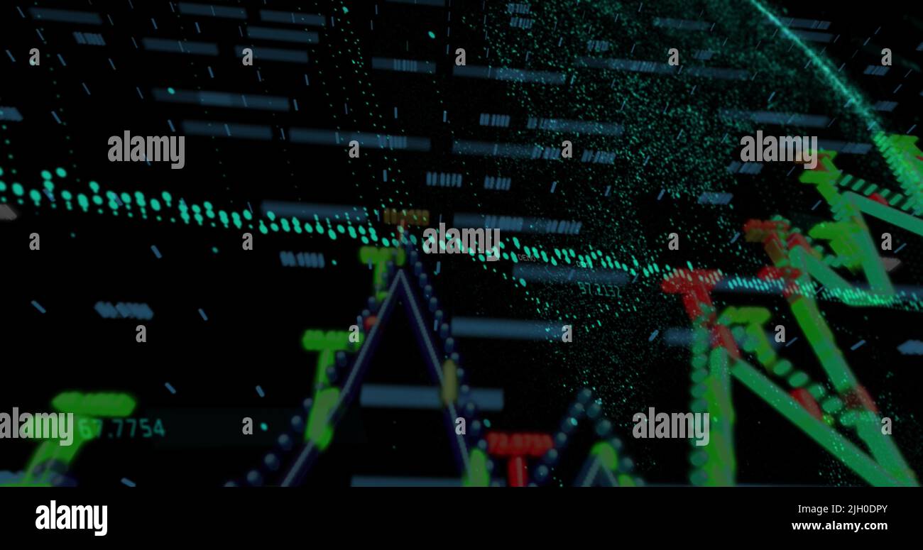 Image of data processing and statistics on dark background Stock Photo