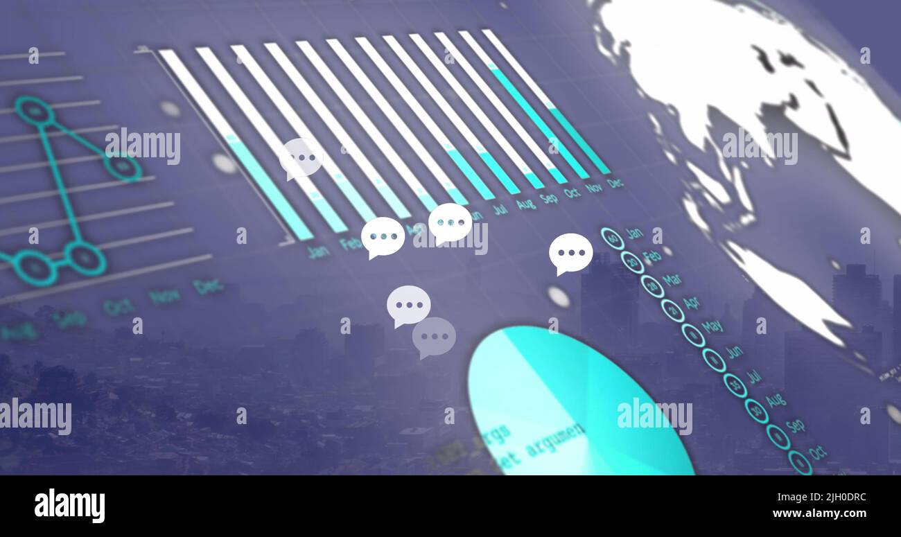 Image of data processing over cityscape Stock Photo
