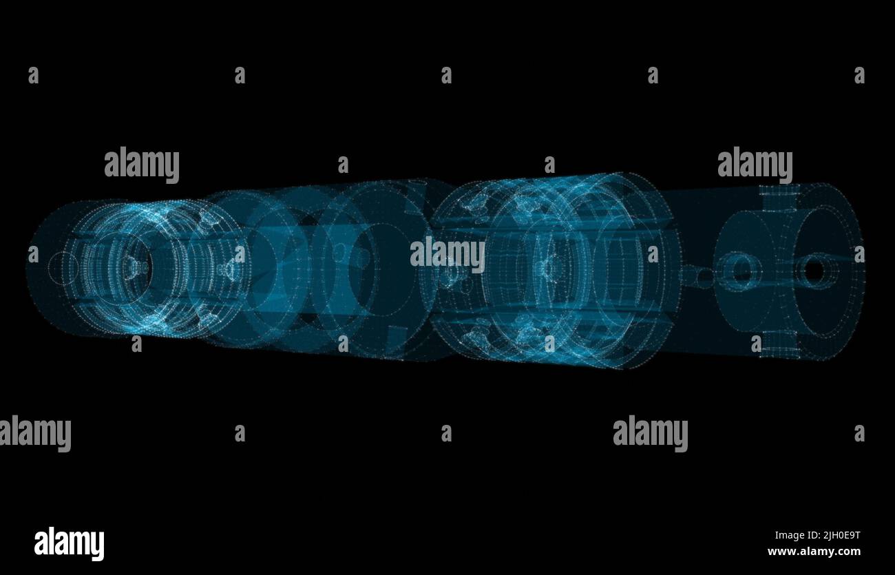 A glowing hologram of a mechanical object Stock Photo - Alamy