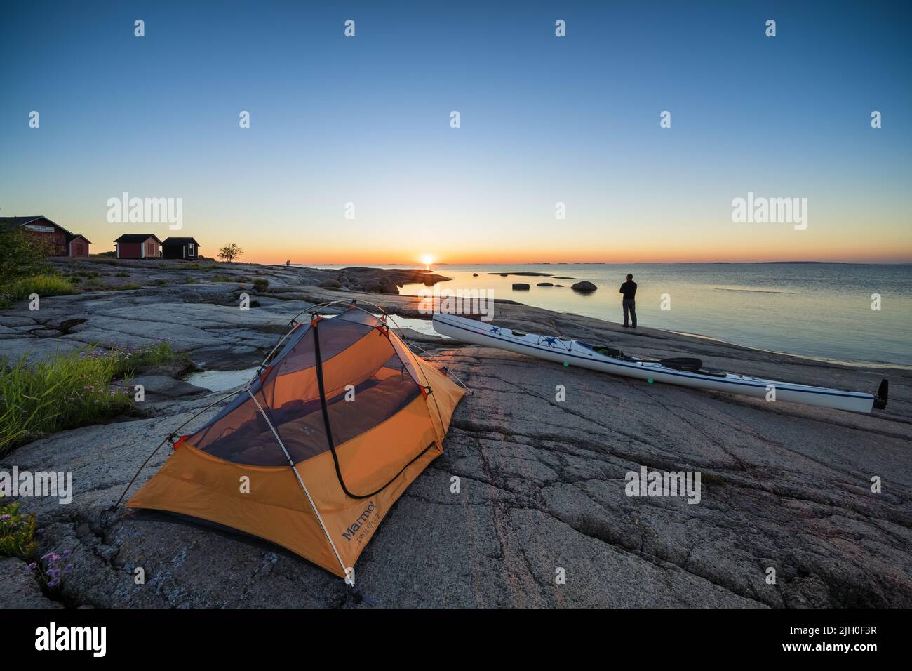 Kayaking and camping at Koivuluoto island, Hamina, Finland Stock Photo