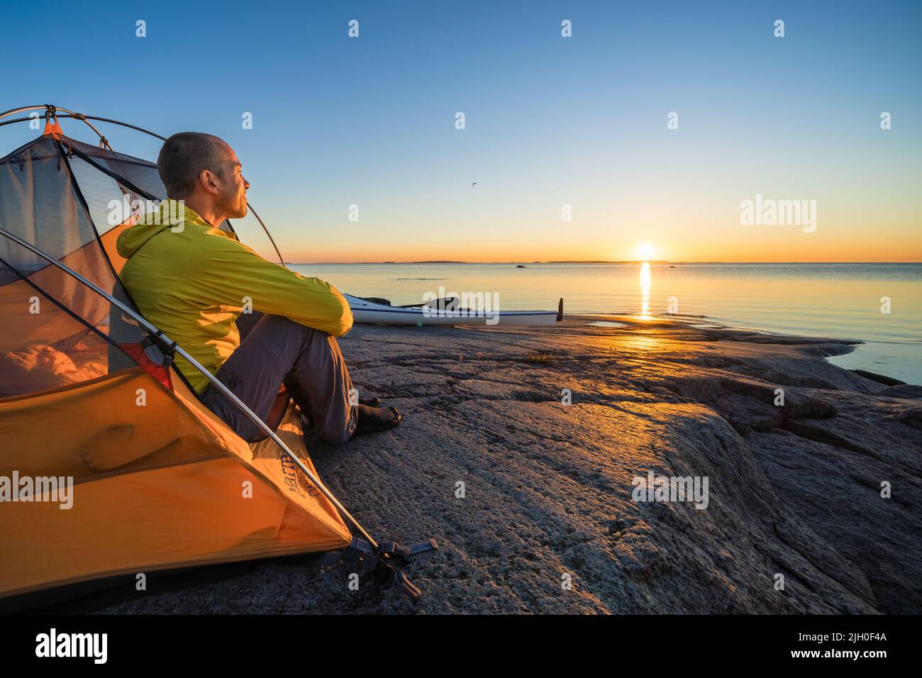 Kayaking and camping at Koivuluoto island, Hamina, Finland Stock Photo