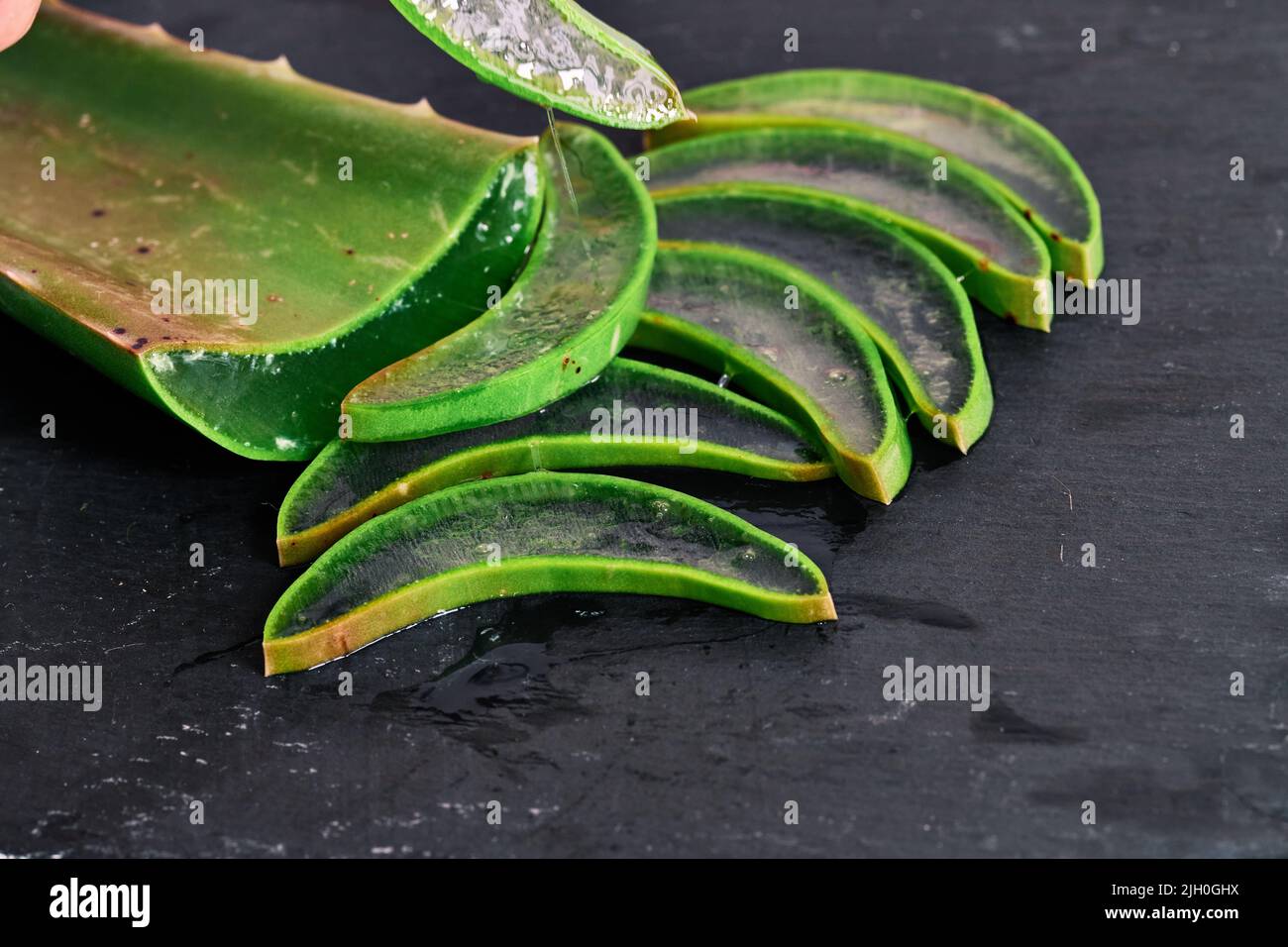 Pieces of aloe vera leaf and its gel Stock Photo