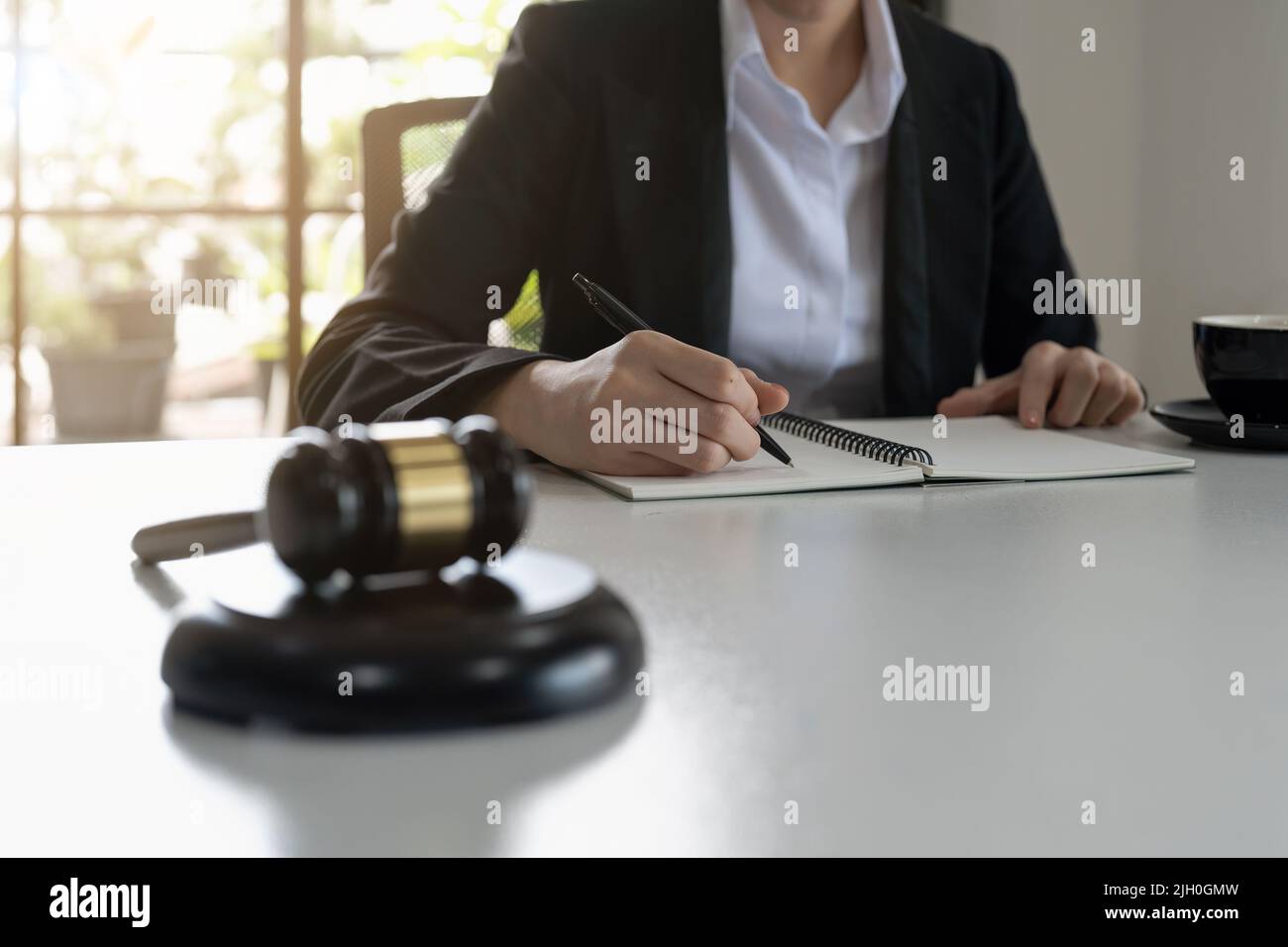 Judge gavel with Justice lawyers, Business woam in suit or lawyer