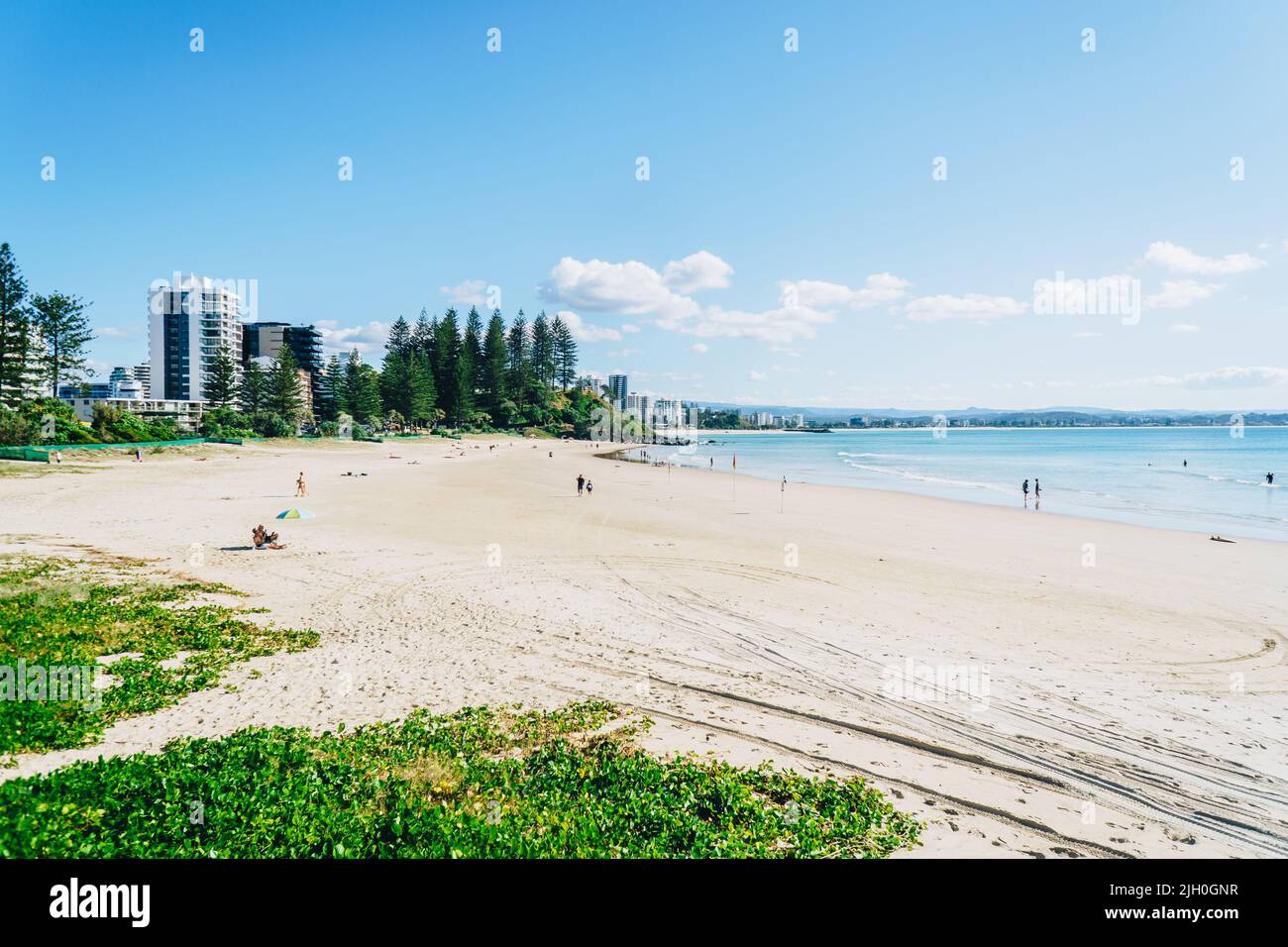 Really wide shot of rainbow bay beach in Coolangatta on the Gold Coast Stock Photo