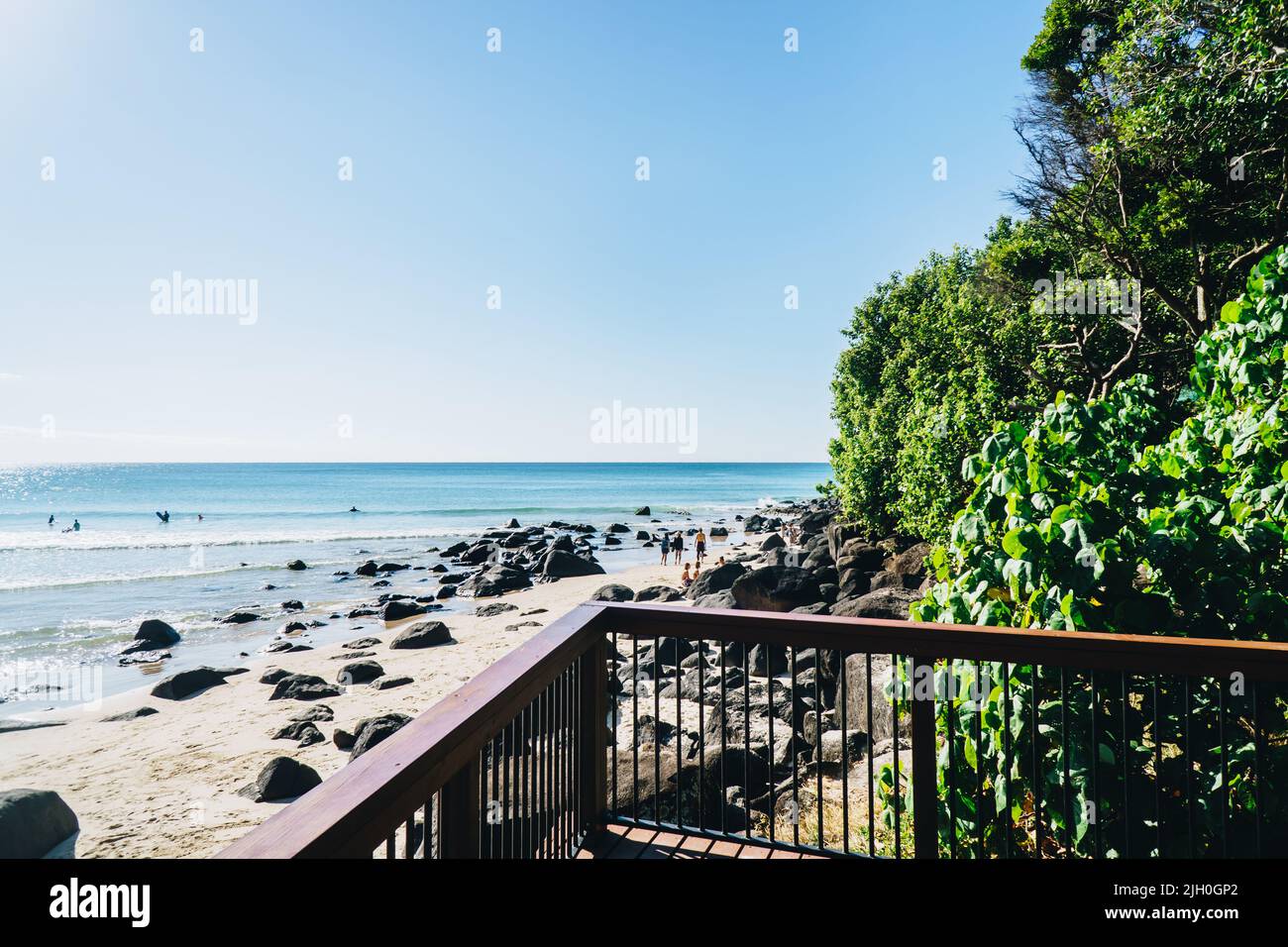 Greenmount beach from deck in Coolangatta on the Gold Coast Stock Photo