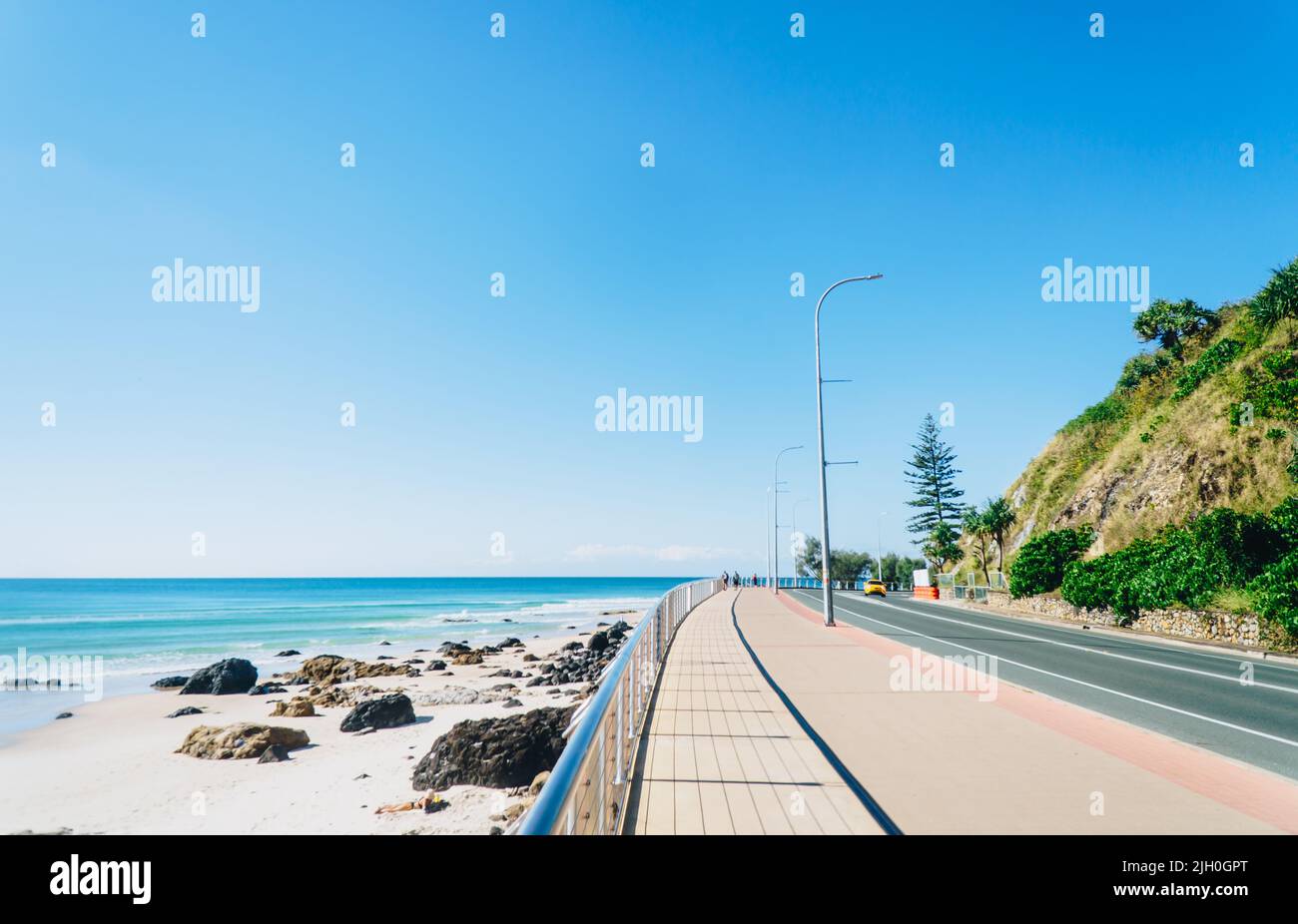 Kirra footpath and road towards Coolangatta on the Gold Coast Stock Photo