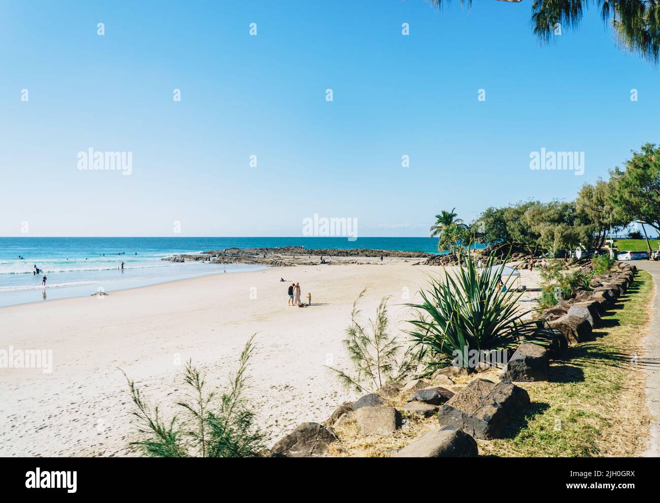 Snapper rocks beach on a calm day in Coolangatta on the Gold Coast Stock Photo