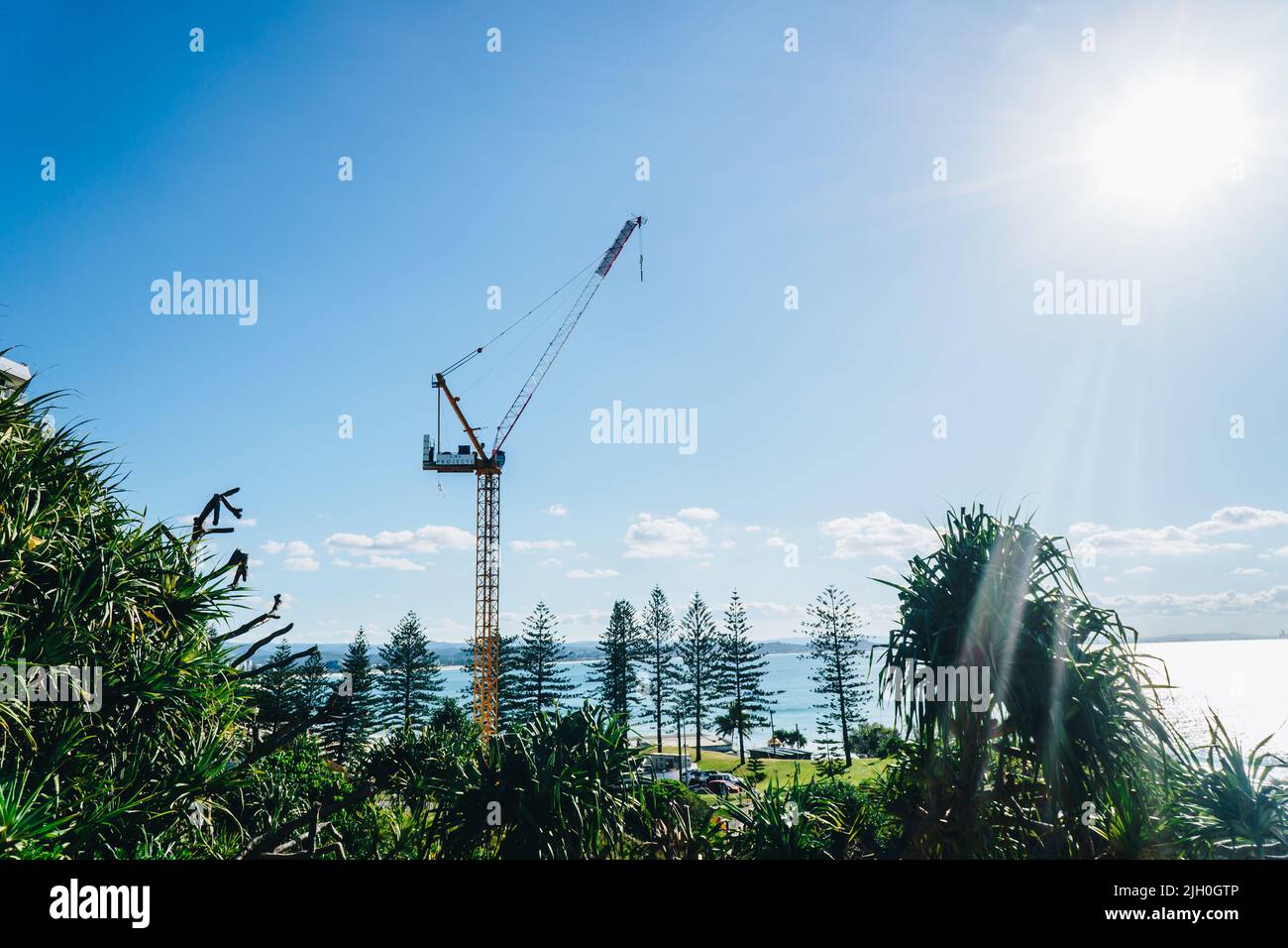 Wide shot of crane in Coolangatta on the Gold Coast Stock Photo