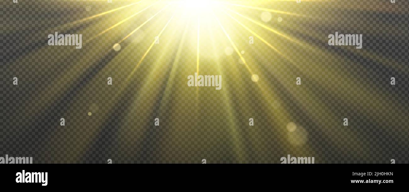 Sun light effect with yellow rays and lens glare isolated on ...