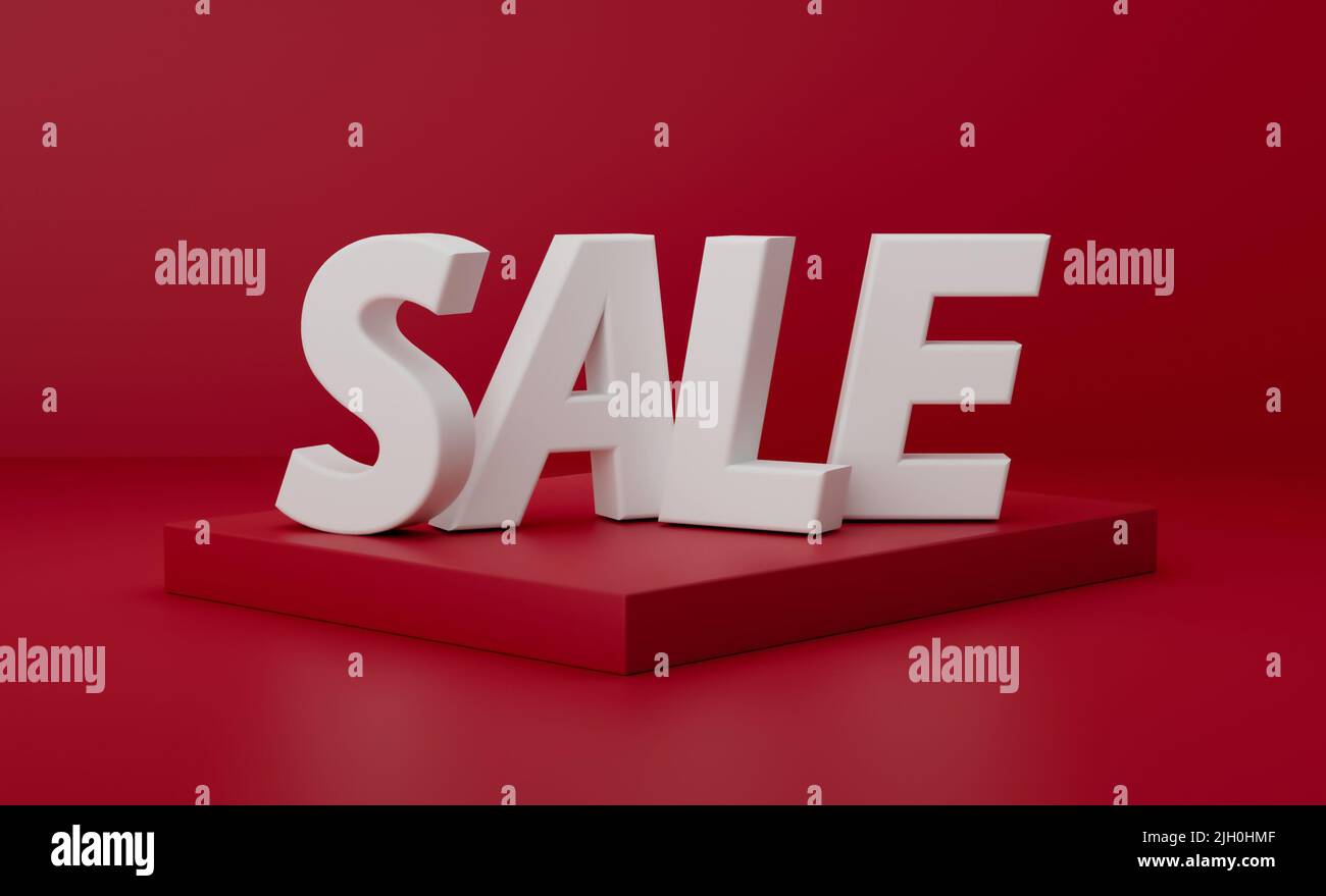 One Sale Lettering 3d Sale Letters on red podium set, Discount concept for web, app and ...