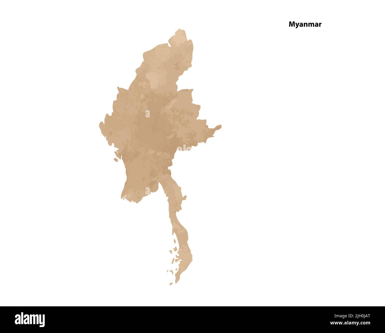 Old vintage paper textured map of Myanmar Country - Vector illustration Stock Vector