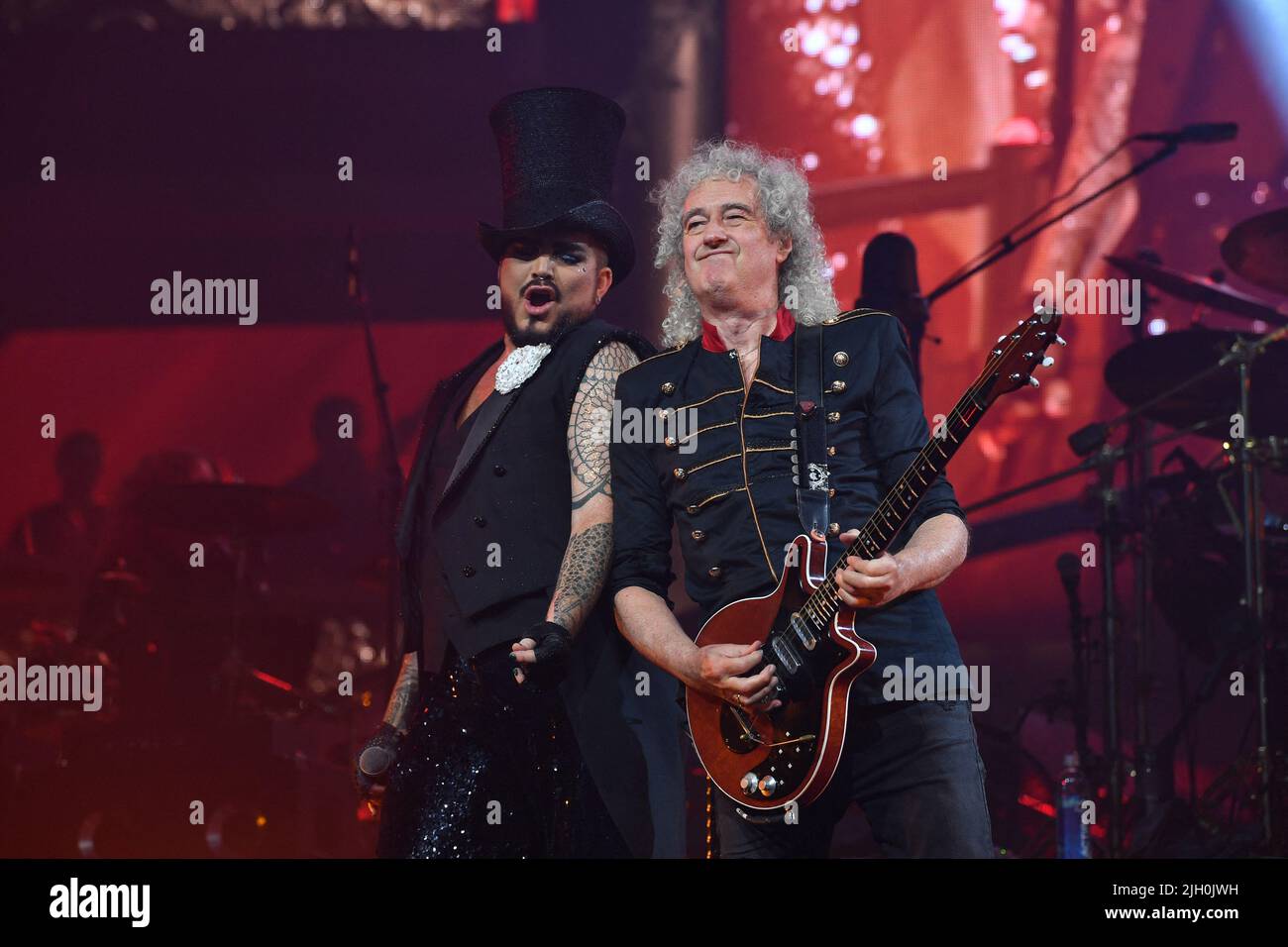 Paris, France, July 13, 2022, Guitarist Brian May and singer Adam