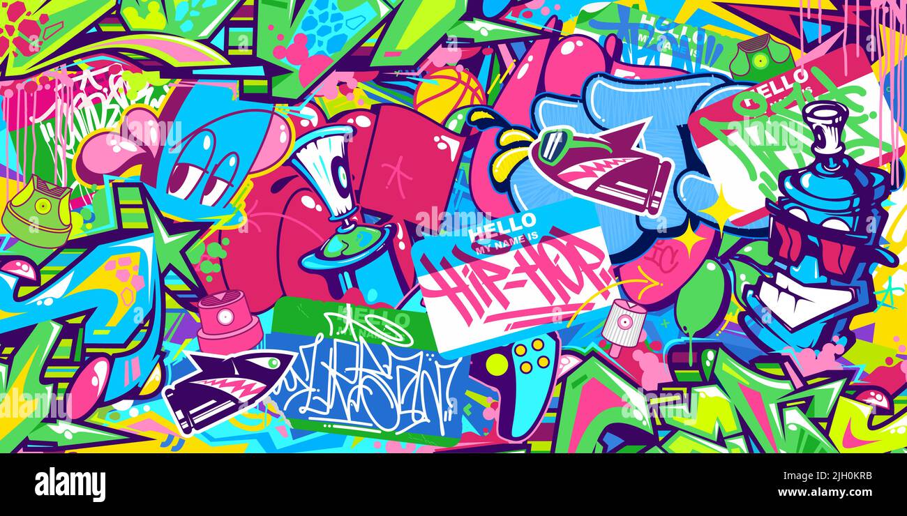 Abstract Urban Graffiti Style Sticker Bombing With Some Street Art