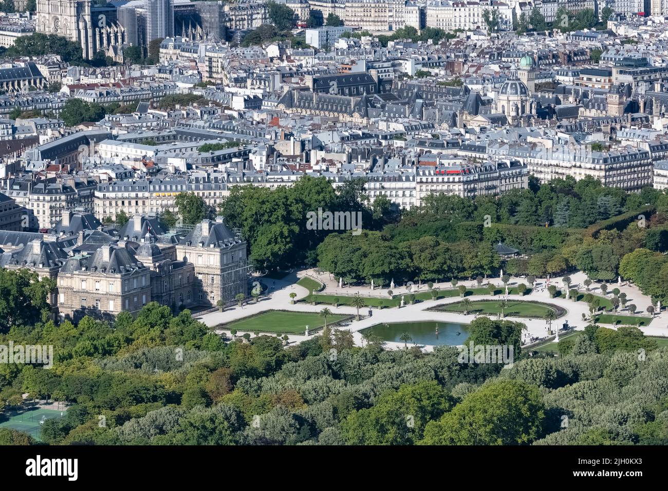 Paris, the Senat and the Luxembourg garden, in the 6e arrondissement, a chic district in the center, aerial view Stock Photo