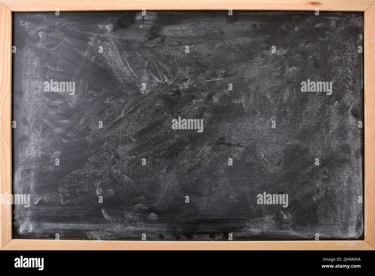 Detail of chalk stained black board with wooden frame. Horizontal composition Stock Photo Alamy