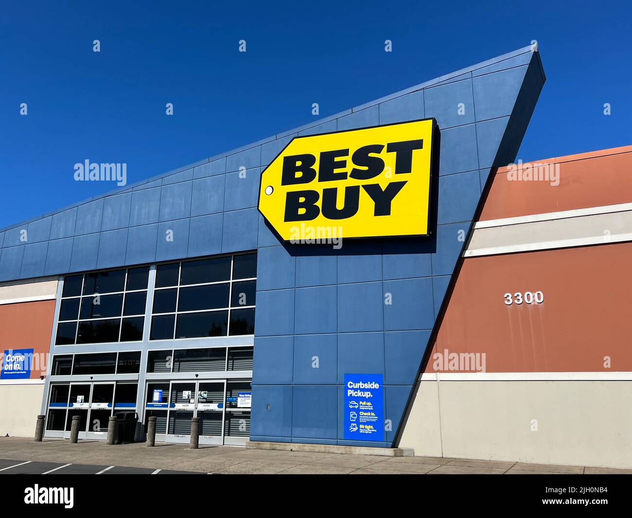 A Best Buy electronics store logo sign at the Gateway Shopping Center