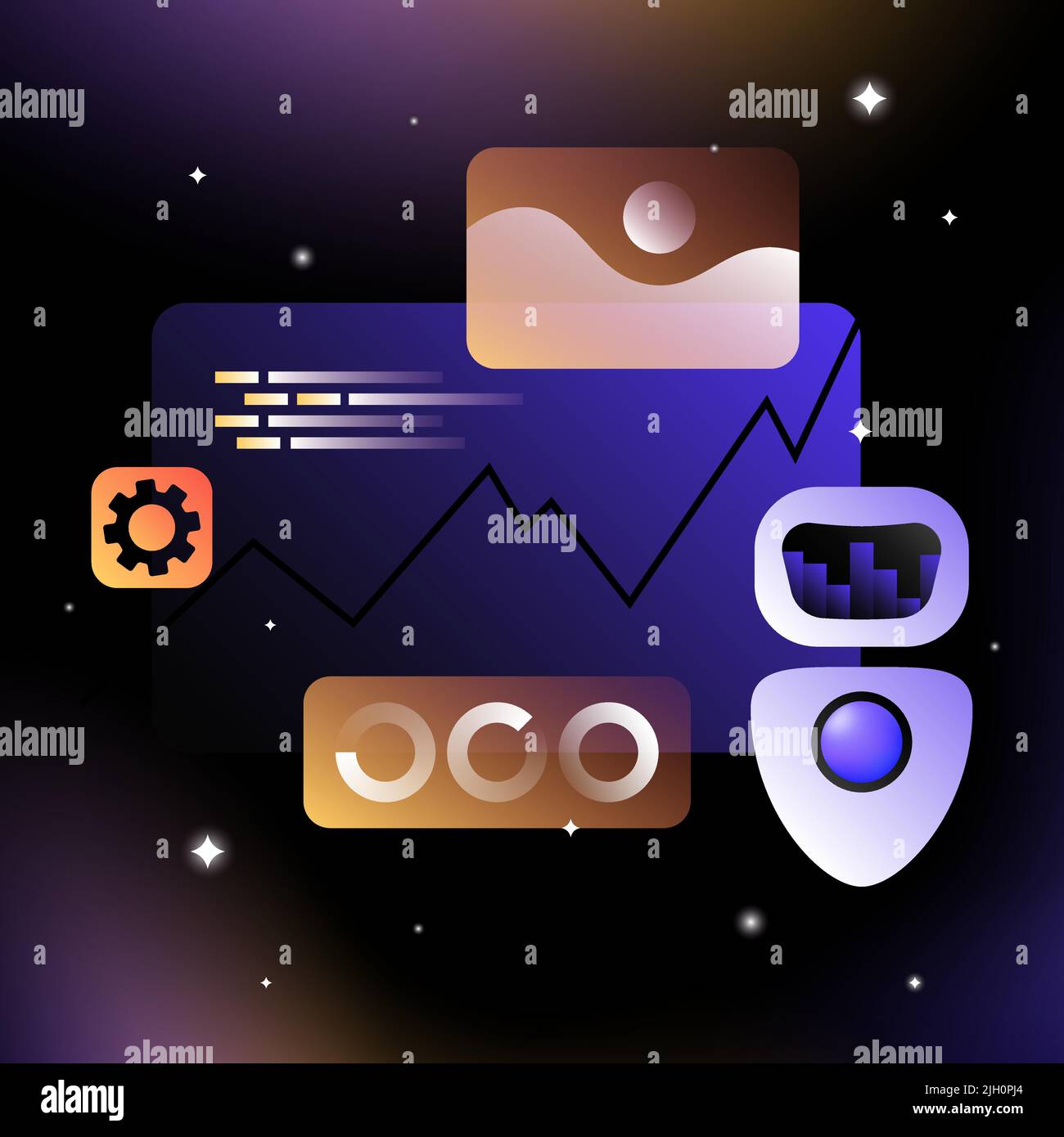 Machine Learning, Artificial Intelligence Illustration. Conceptual Design Elements. Vector illustration Stock Vector