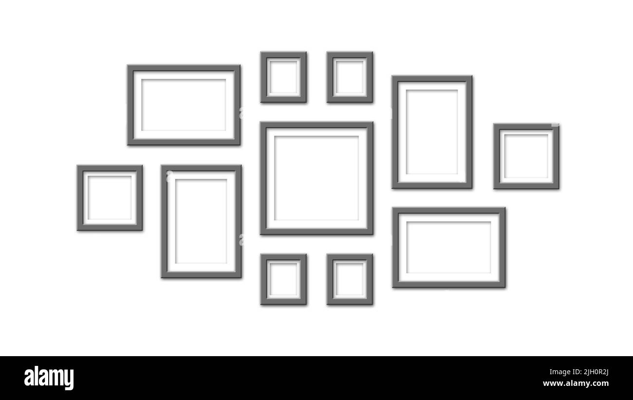 Dark photo frames on white background Realistic empty photo frames of