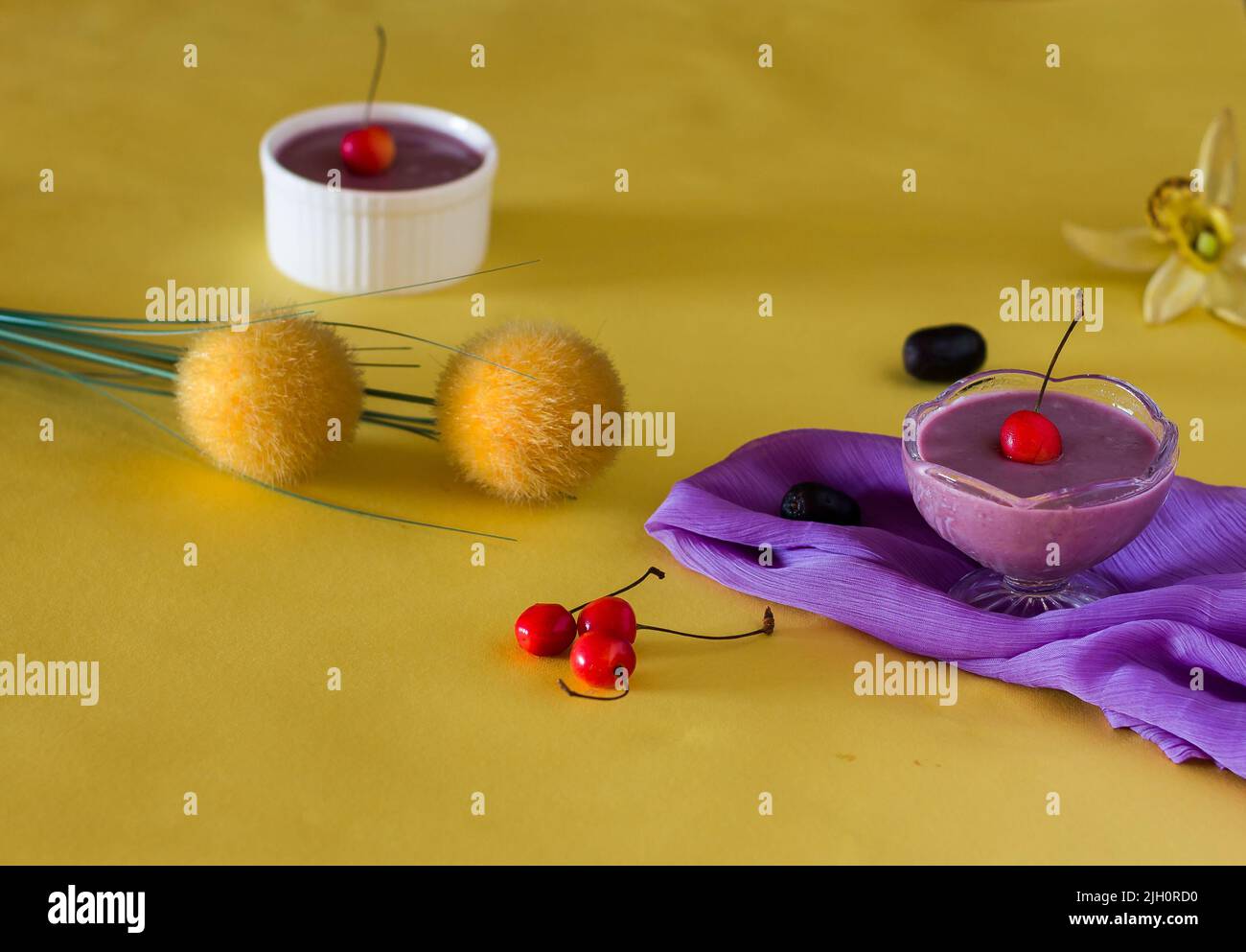Jamun Mousse,Malabar Plum Fruit Mousse with cherry topping. Fresh
